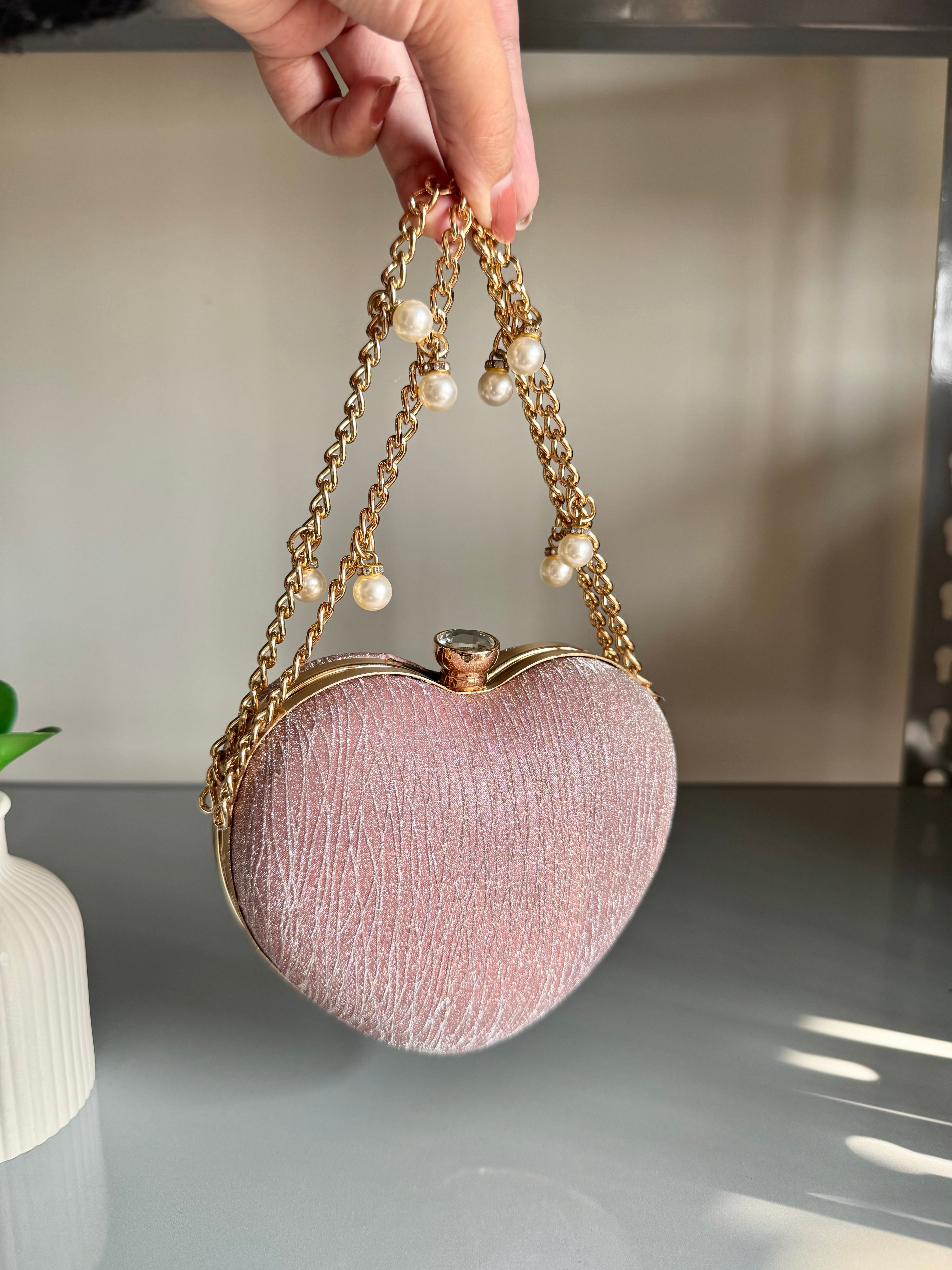 Bling Heart Clutch - Pink
