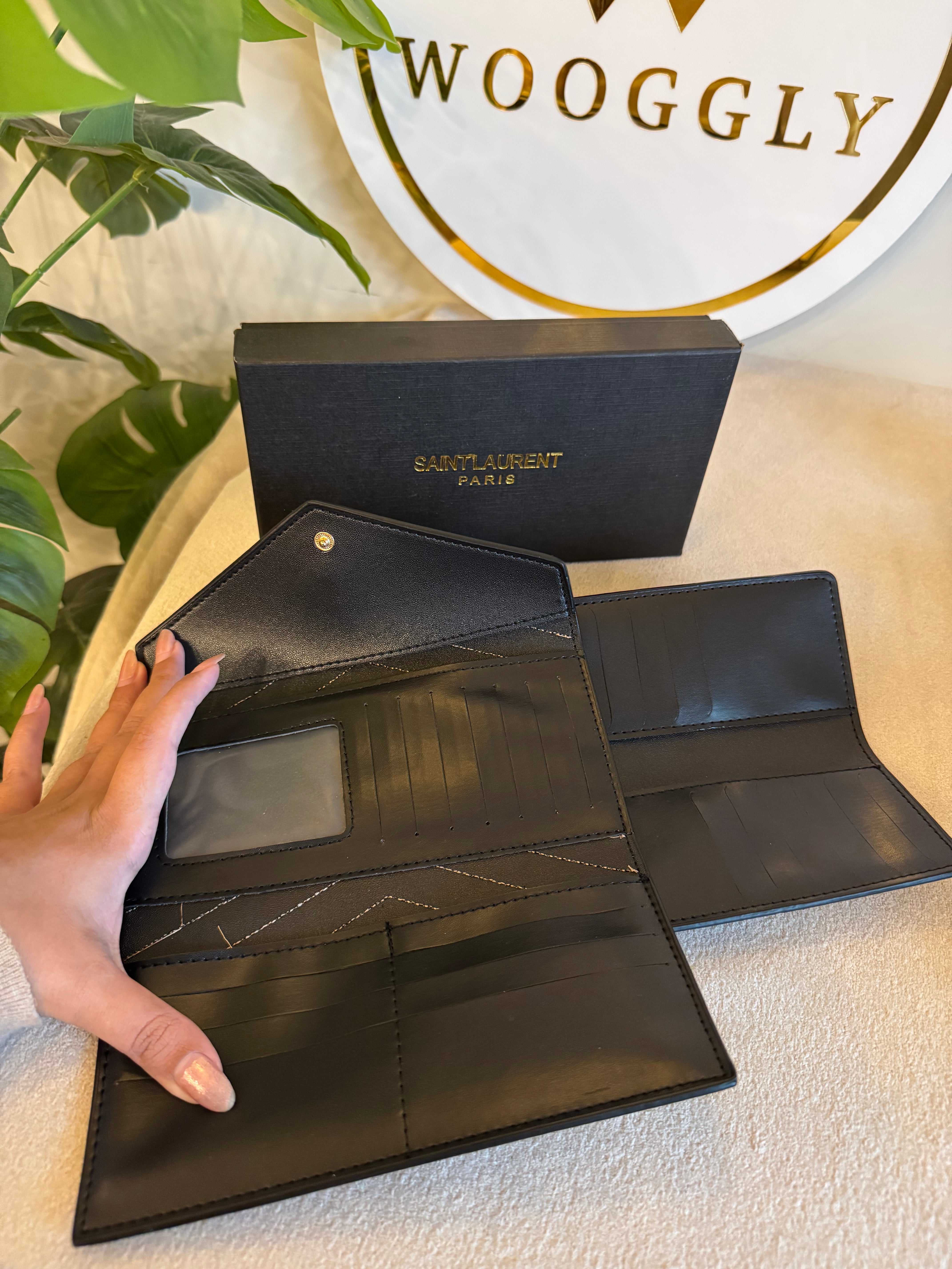 YSL Wallet with Card Holder Set (Black on Black) - Box Packing
