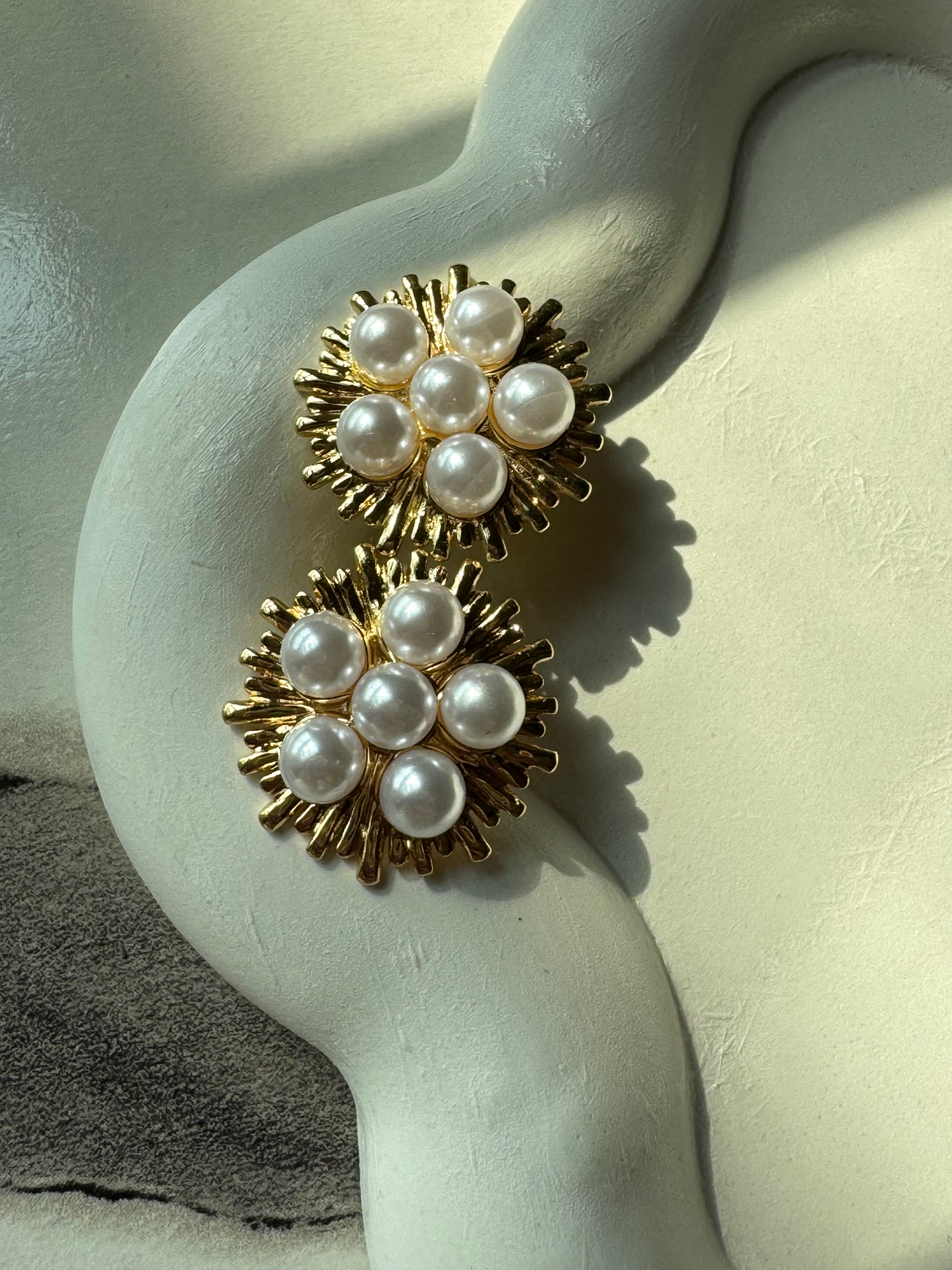 Pearl Rosette Studs - 18K Gold Plated