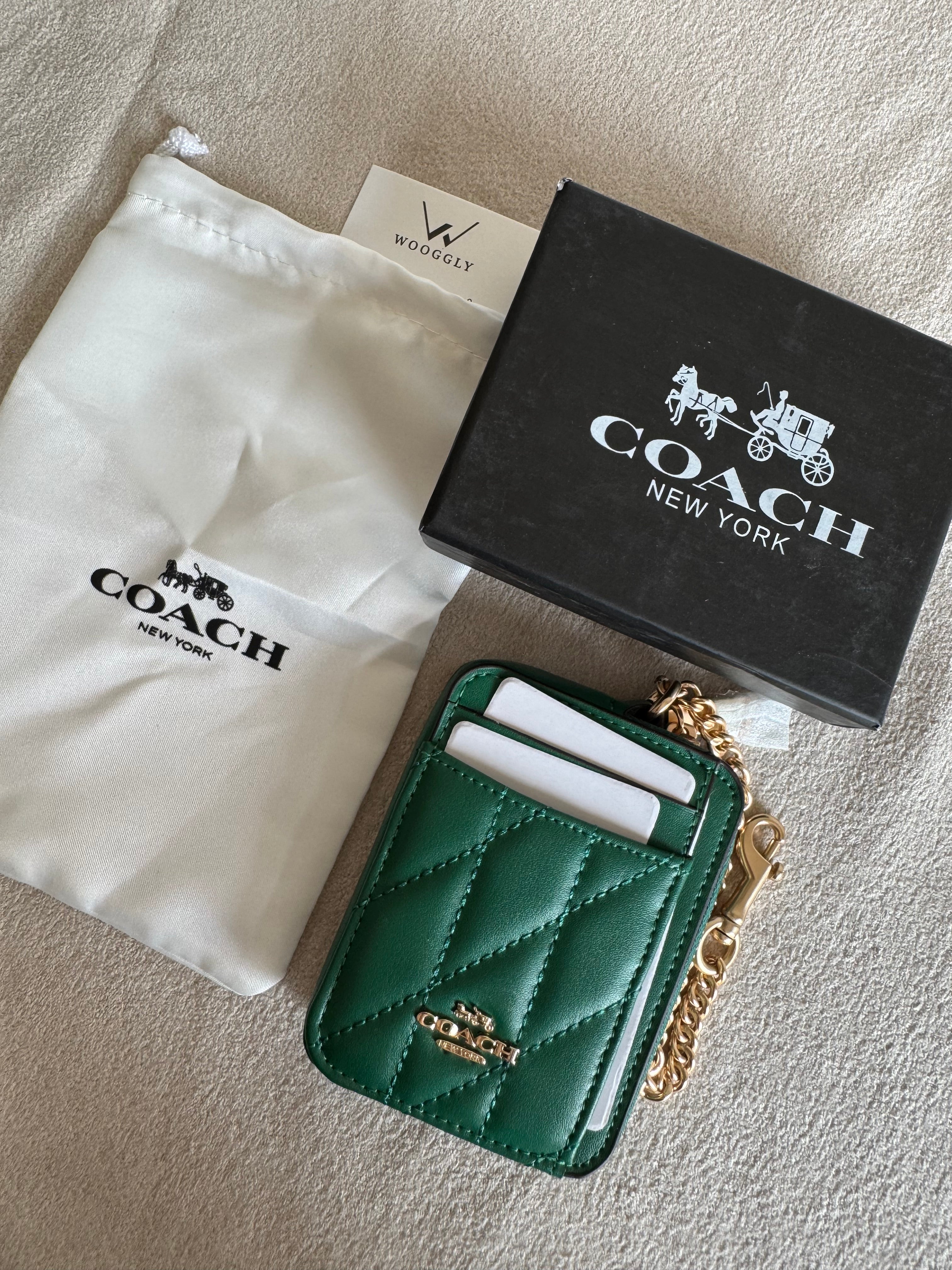 Coach Zip Card Case with Box Packing - Emerald Green