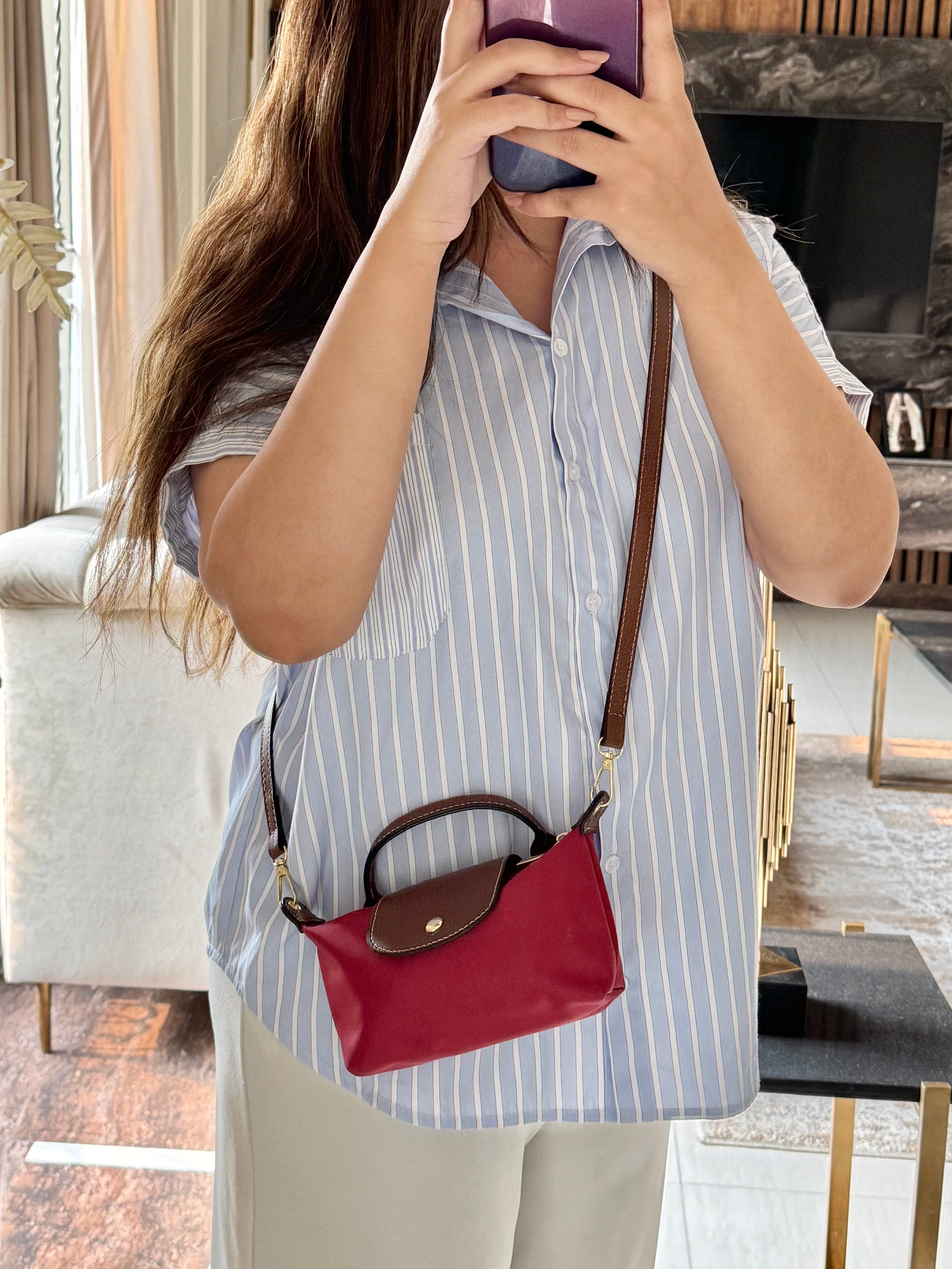 Longchamp Crossbody Bag with Strap - Small Maroon (NO LOGO)