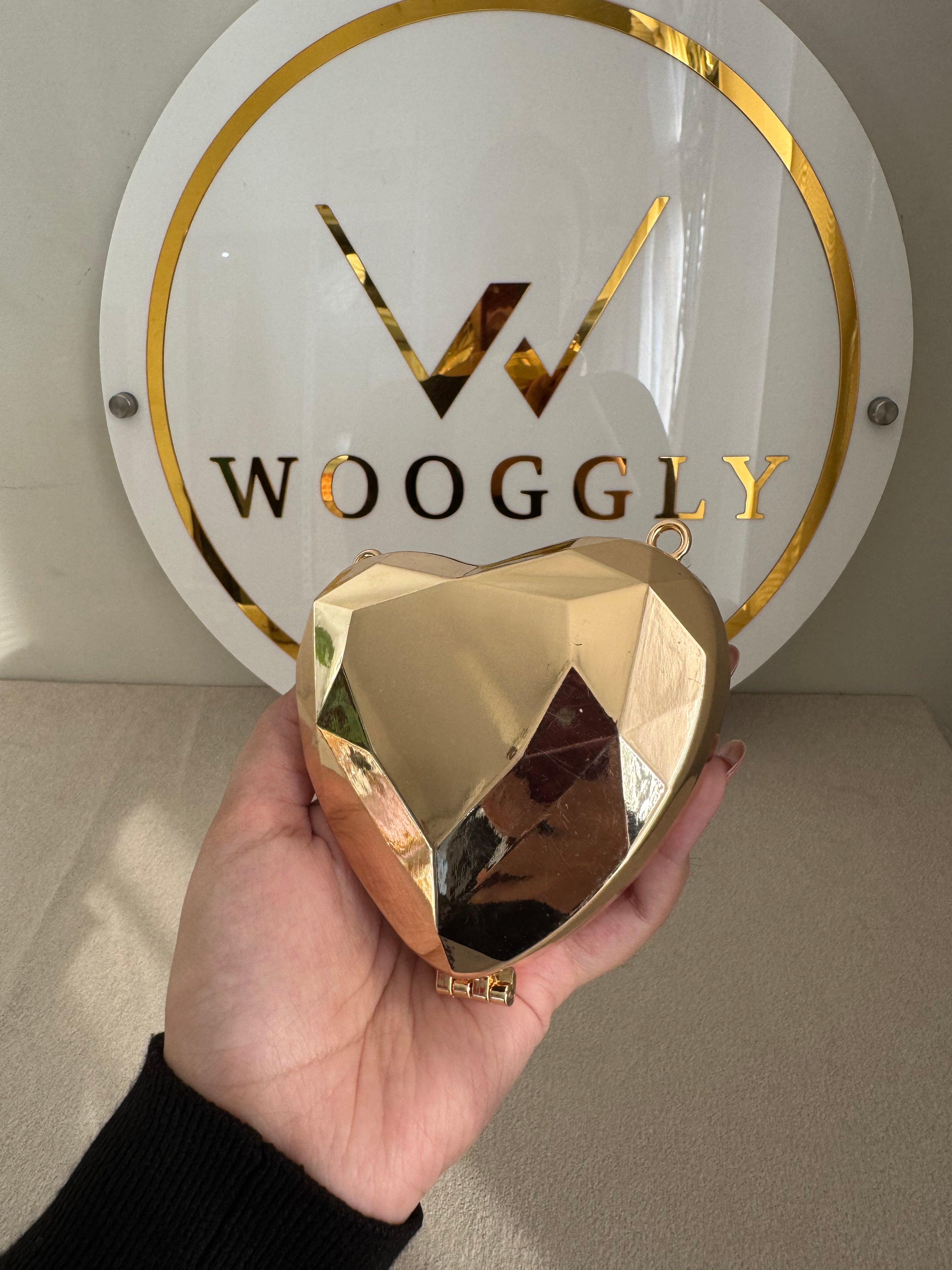 Metallic Heart Clutch with Chain - Mini Gold