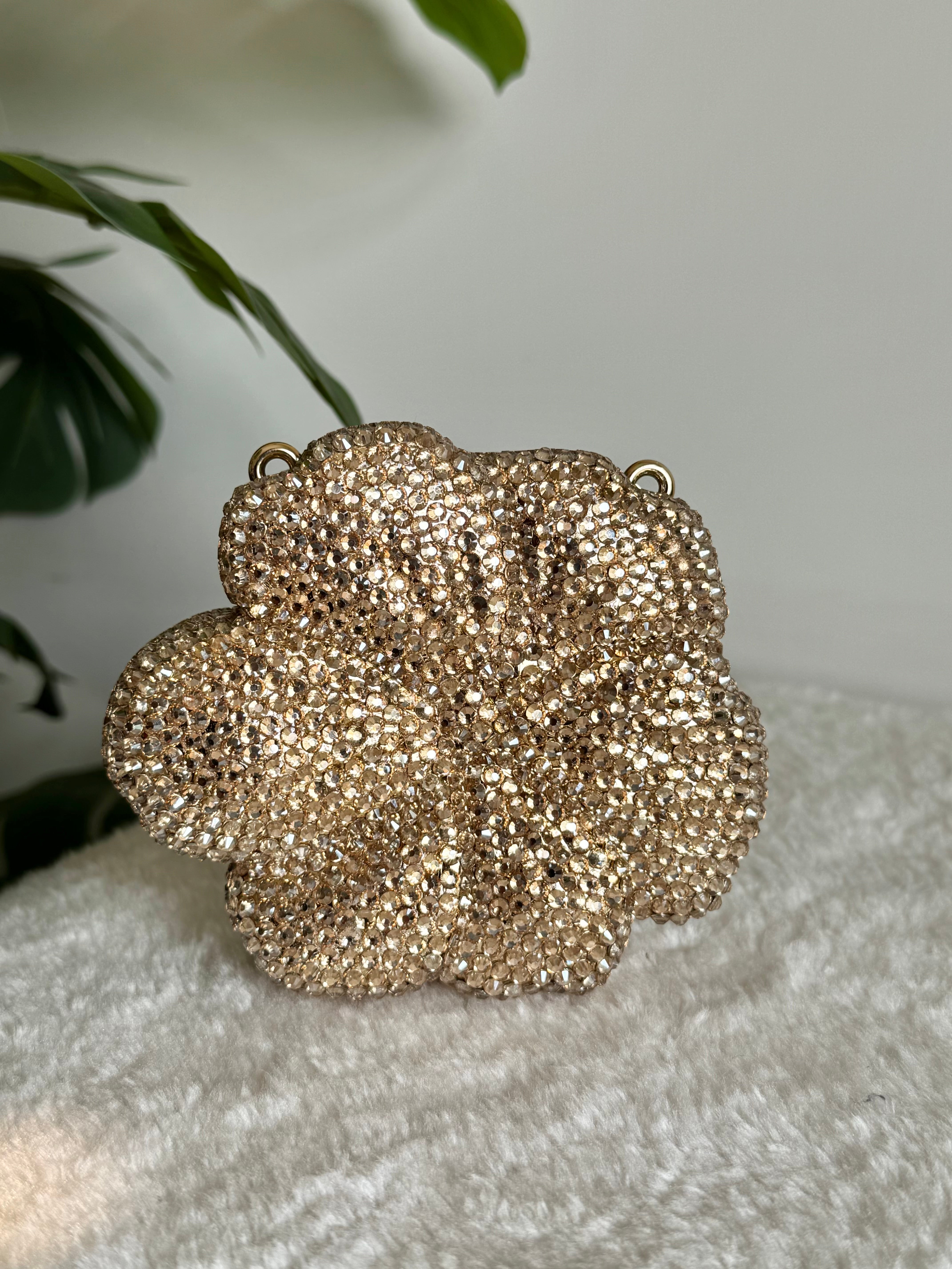 Flower Swarovski Metallic Clutch - Mini Gold
