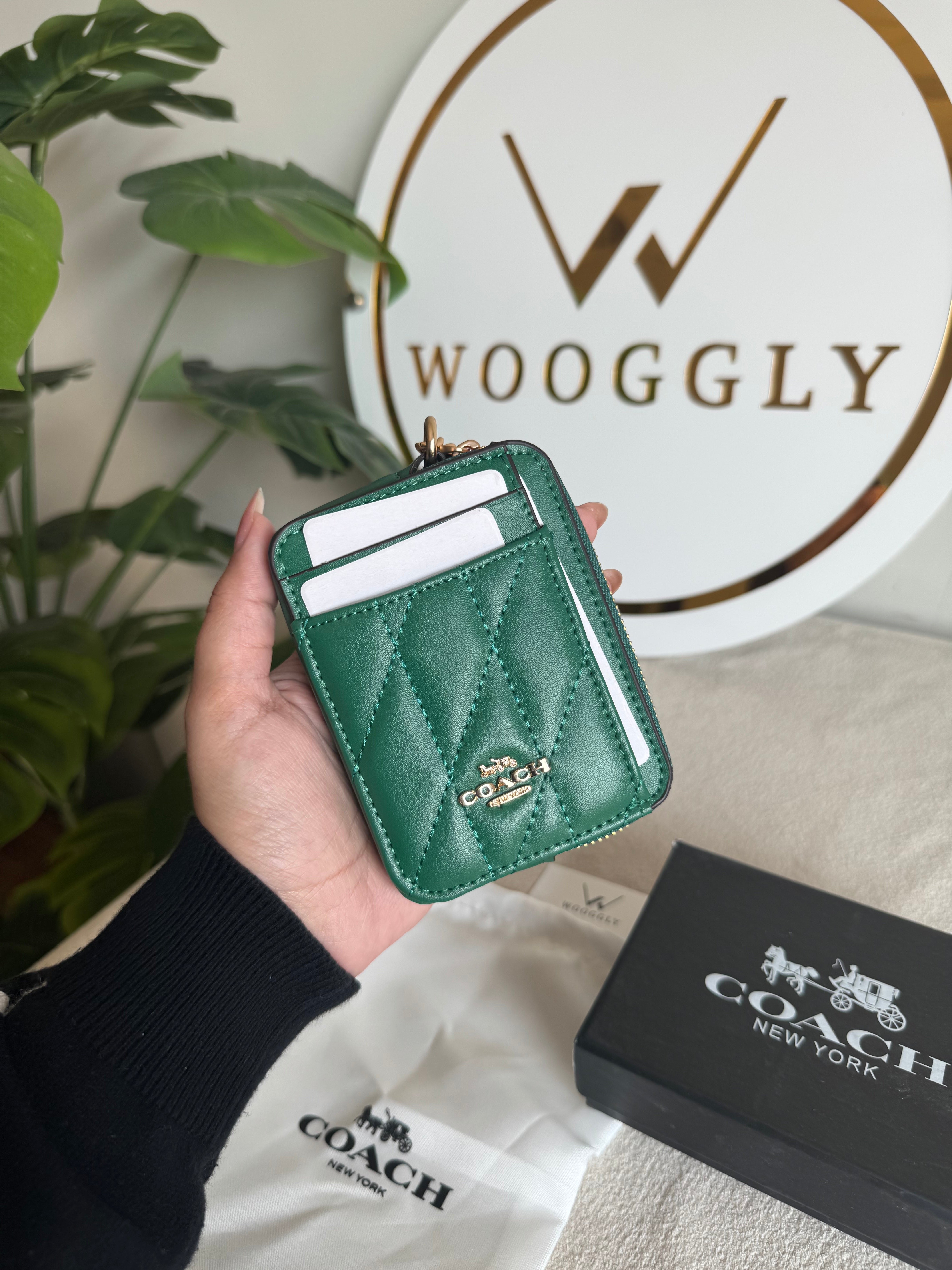 Coach Zip Card Case with Box Packing - Emerald Green