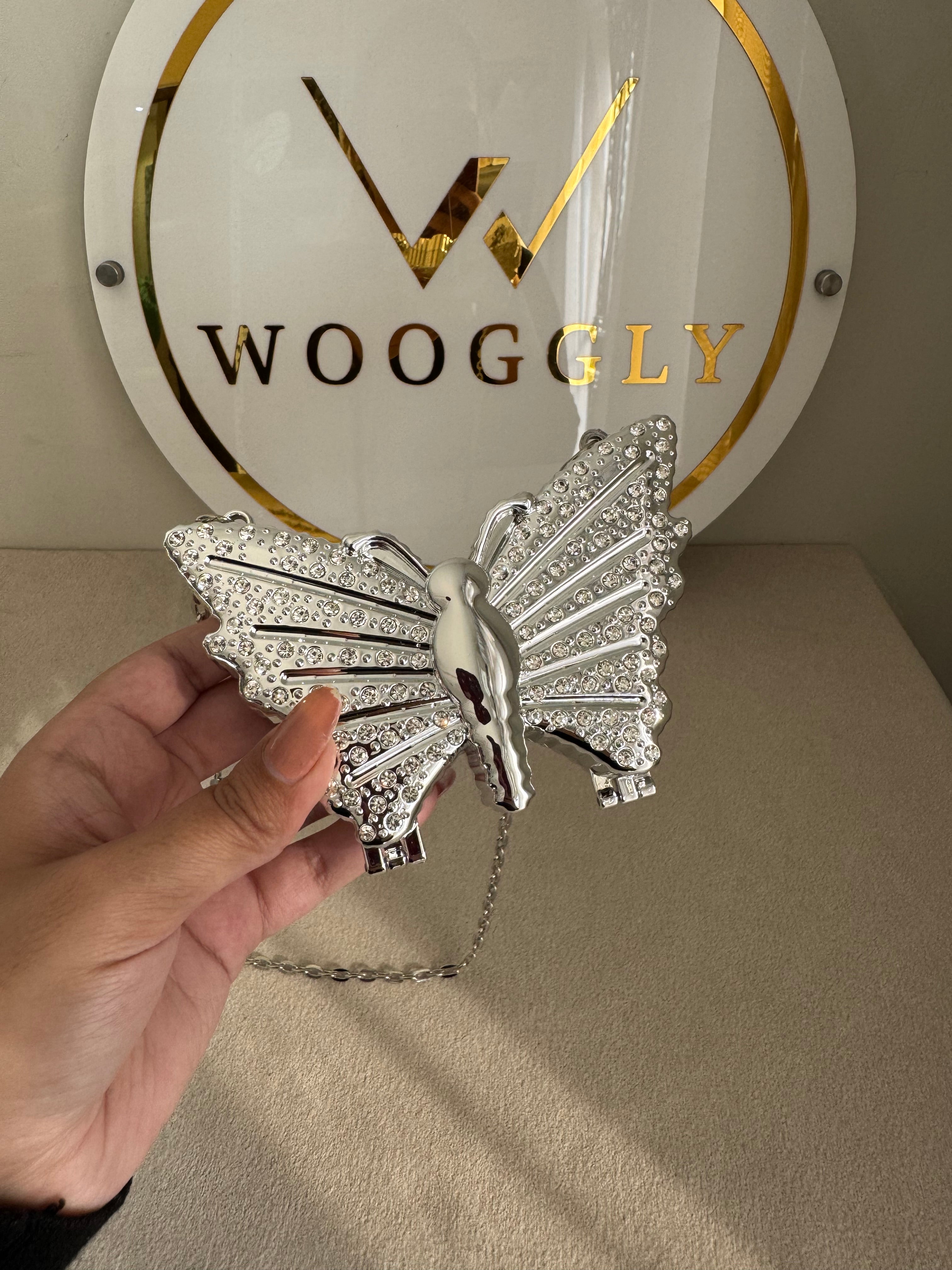 Glam Butterfly Clutch with Chain - Mini Silver