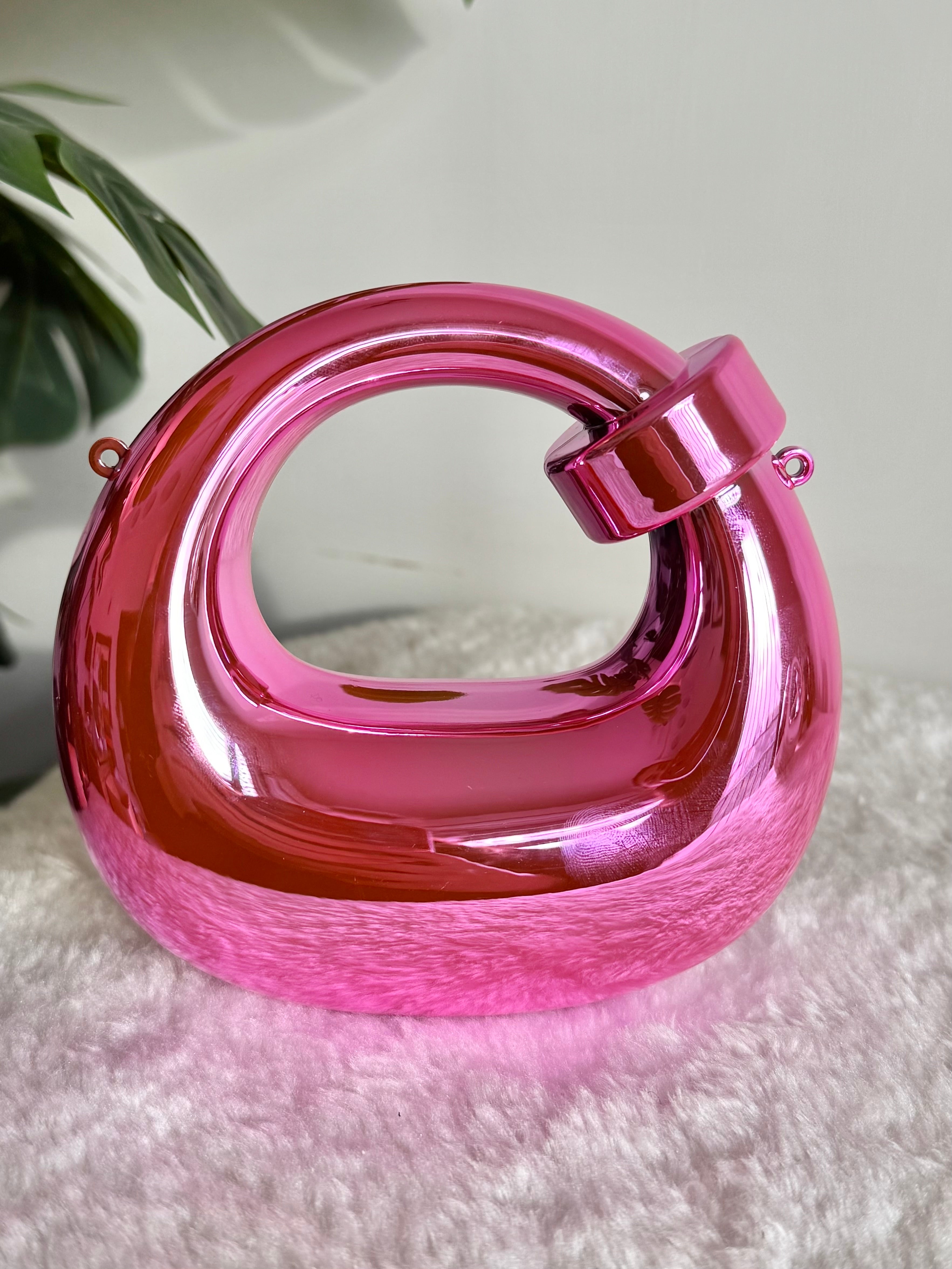 Viral Metallic Knot Clutch with Chain - Mini Pink