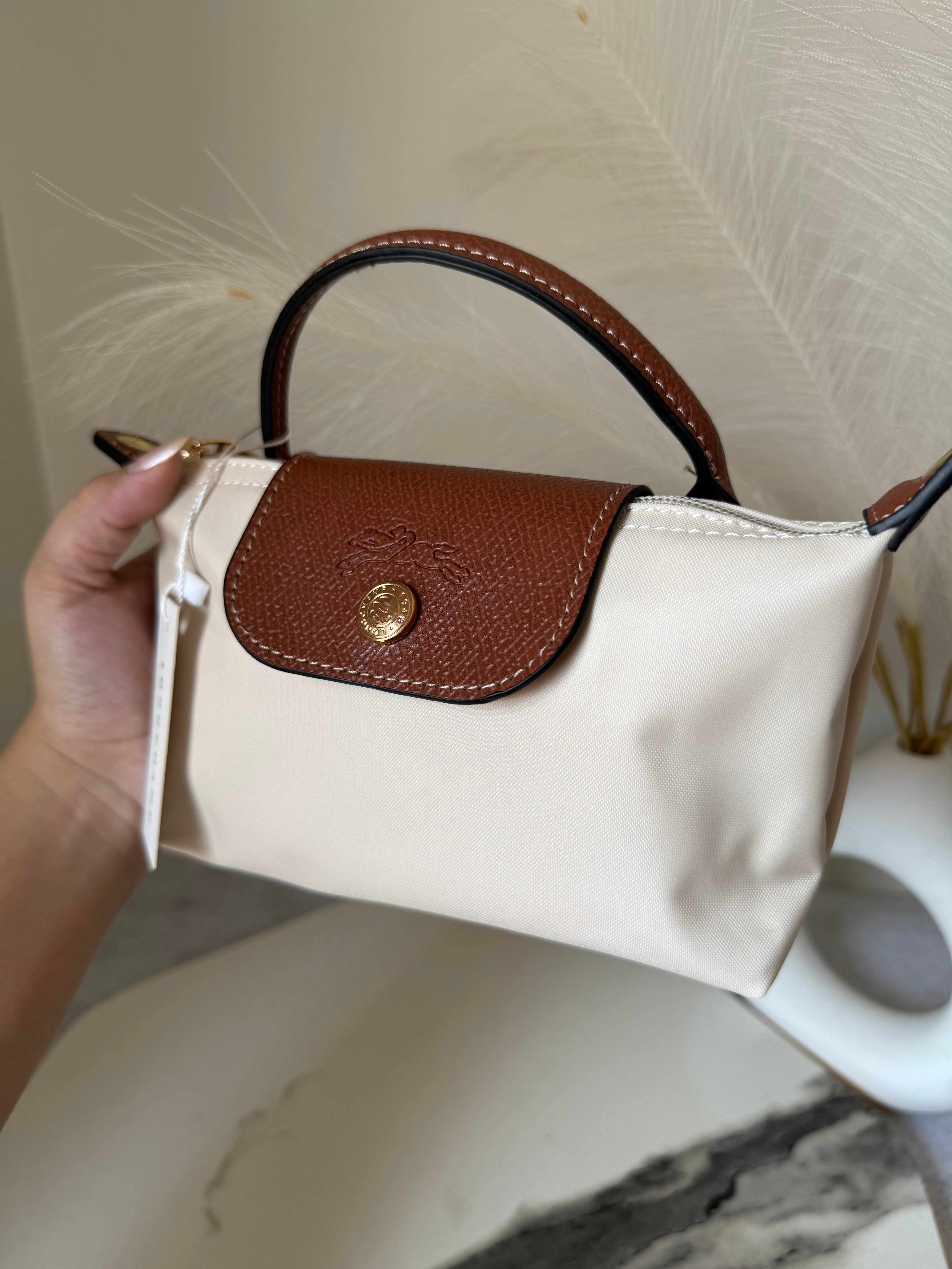 LongChamp Crossbody Bag with Strap - Paper White (WITH BRAND LOGO)