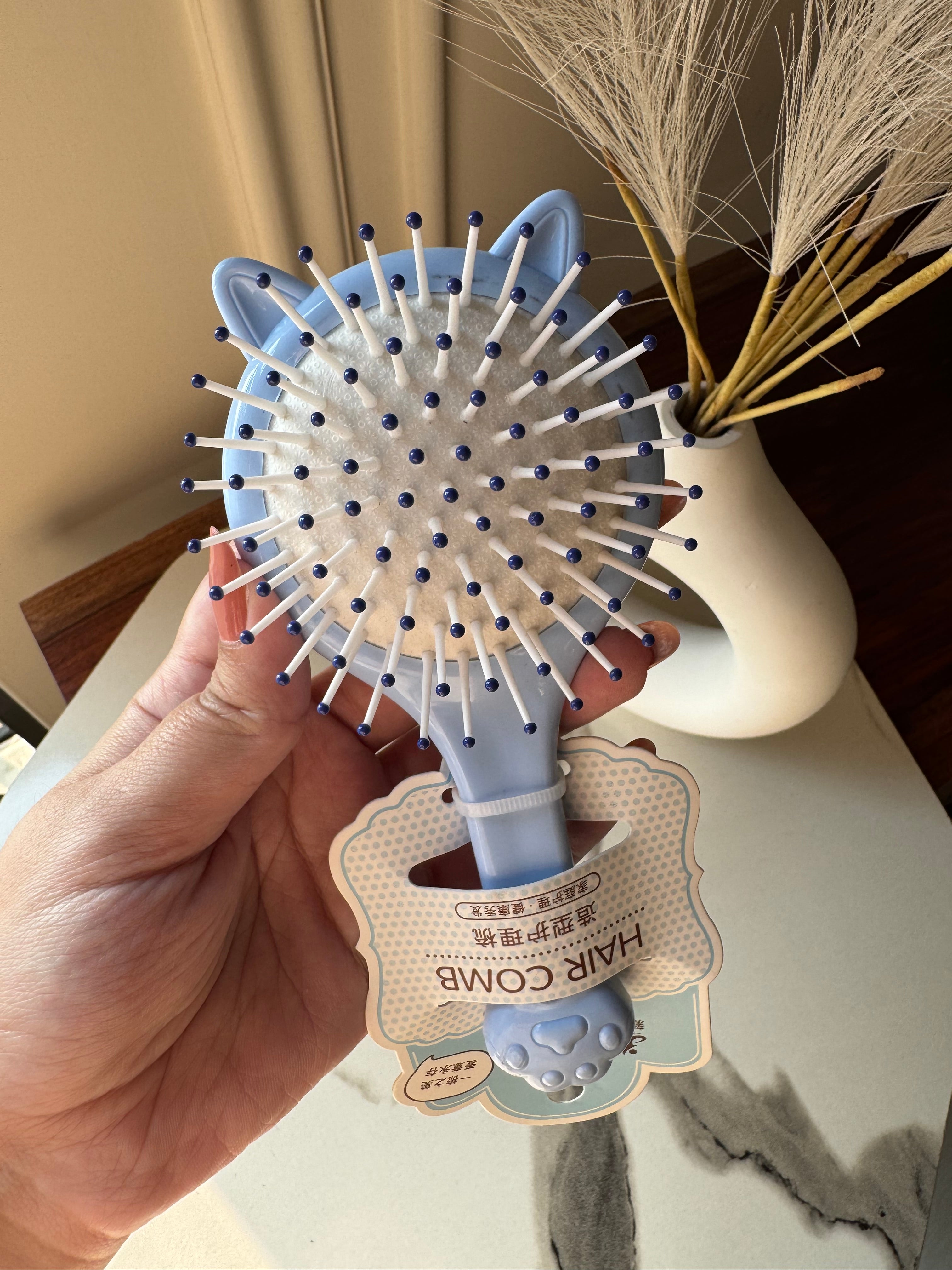 Kids Softest Teddy Shape Hair Brush with Mirror (Blue)