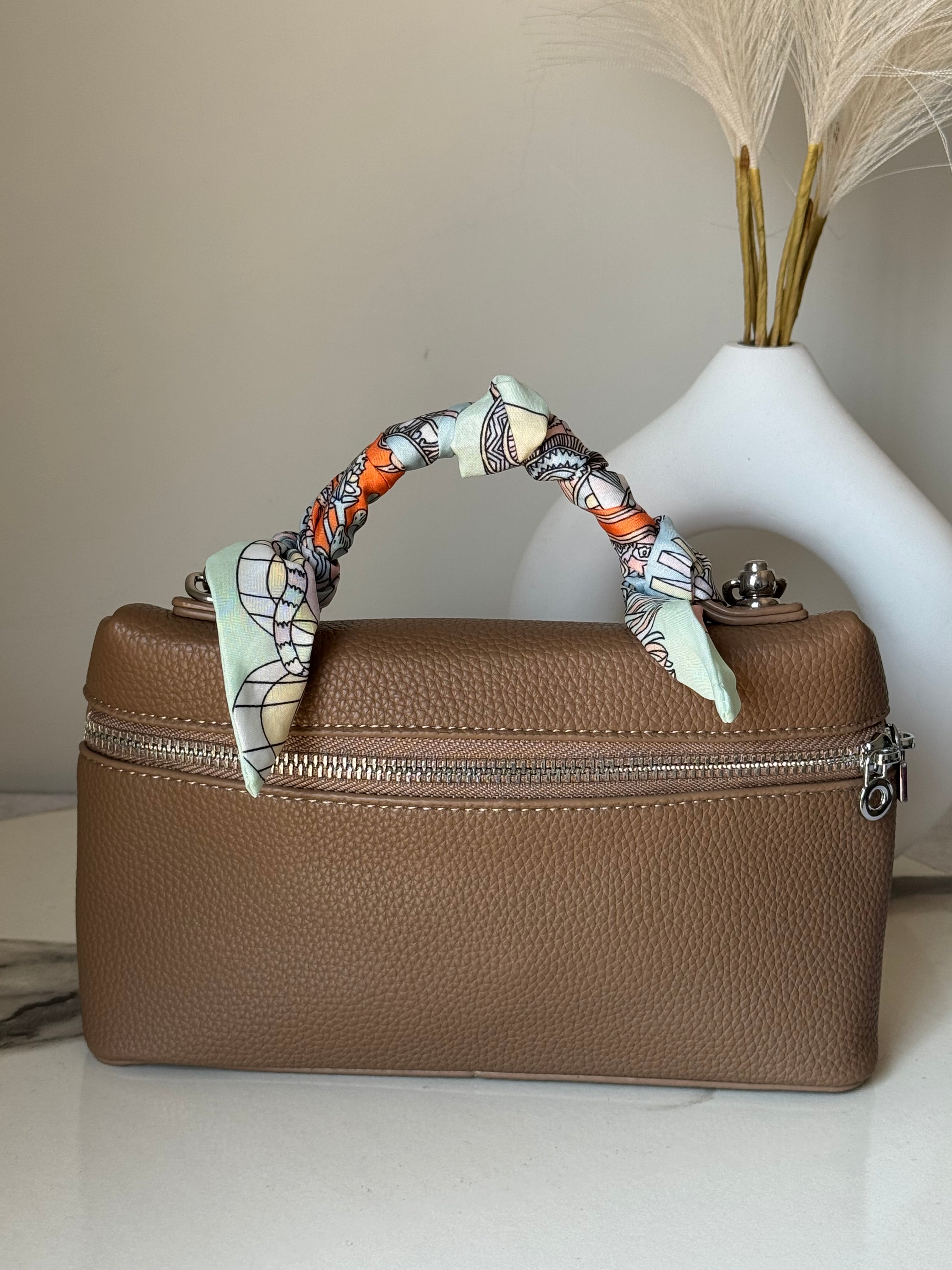 Loro Piana Inspired with Strap & Silk Scarf - Brown