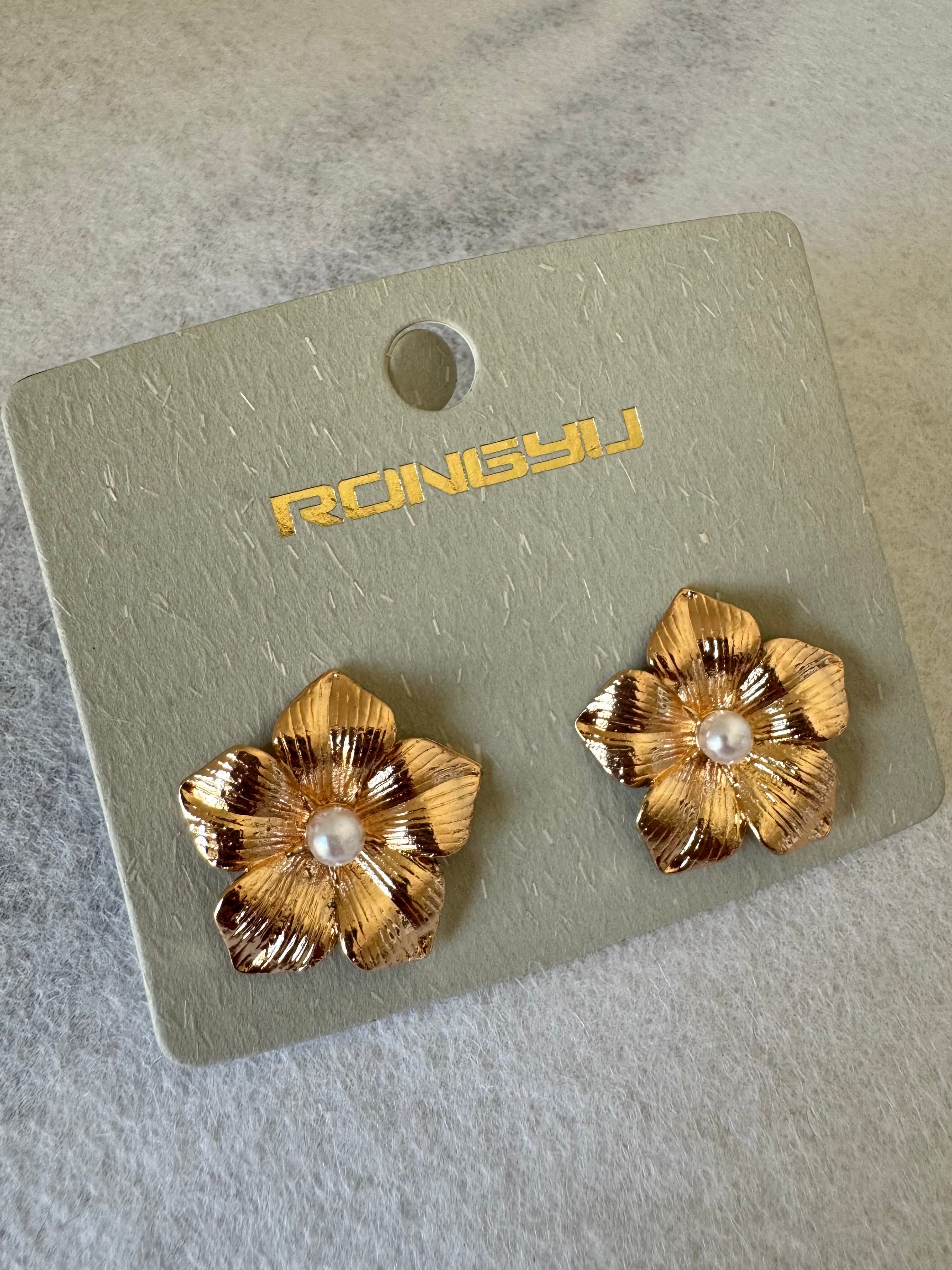 Gold Floral Studs - 18K Gold Plated