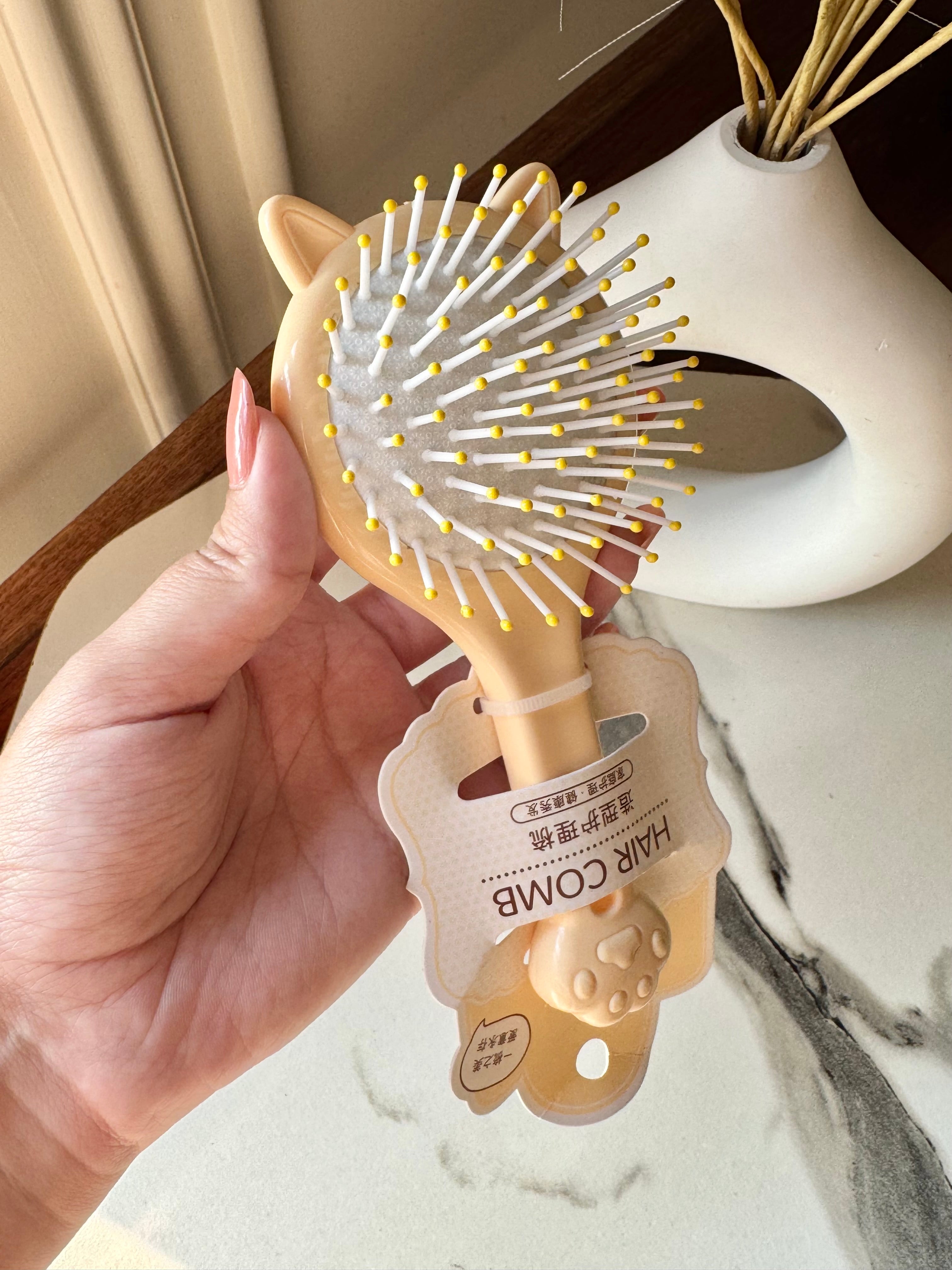 Kids Softest Teddy Shape Hair Brush with Mirror (Milky)