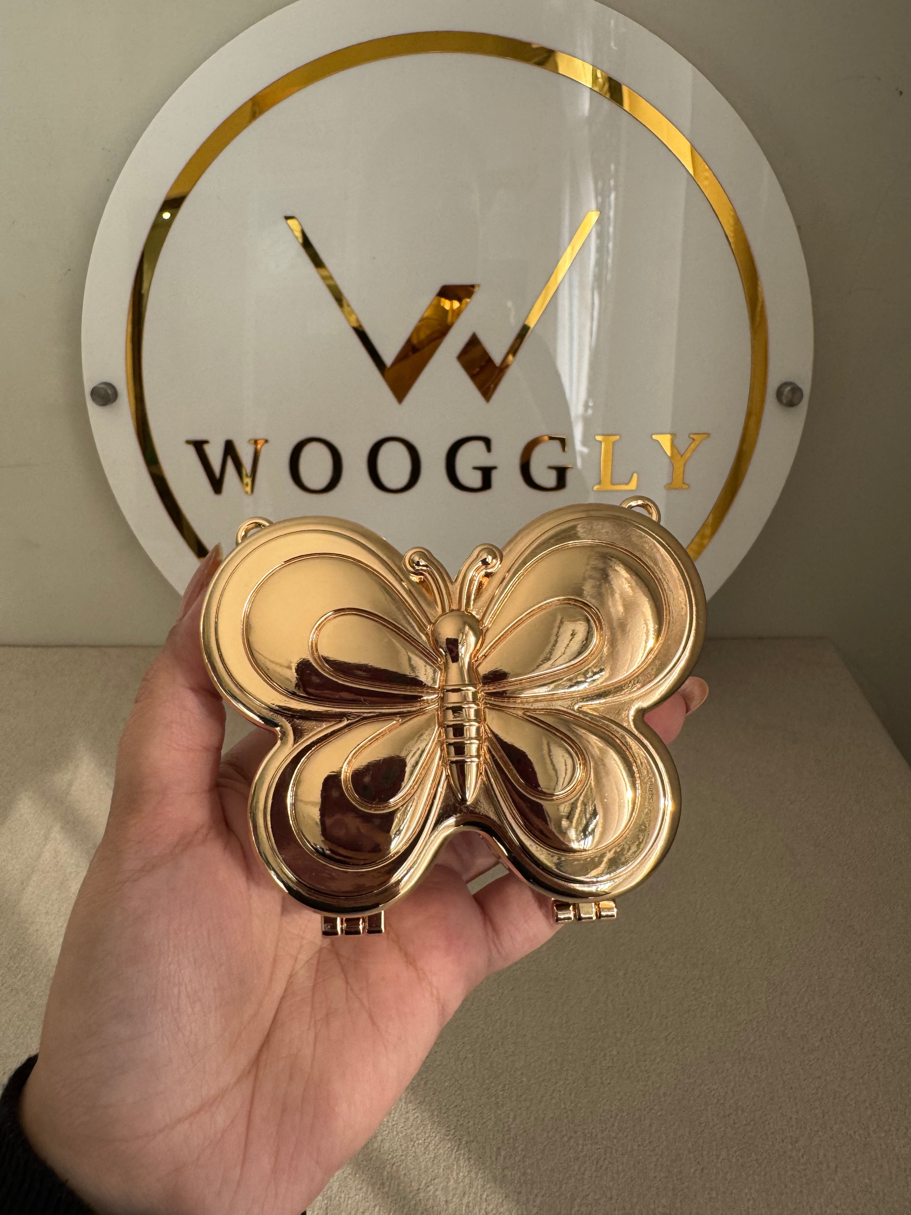 Metallic Butterfly Clutch with Chain - Mini Gold