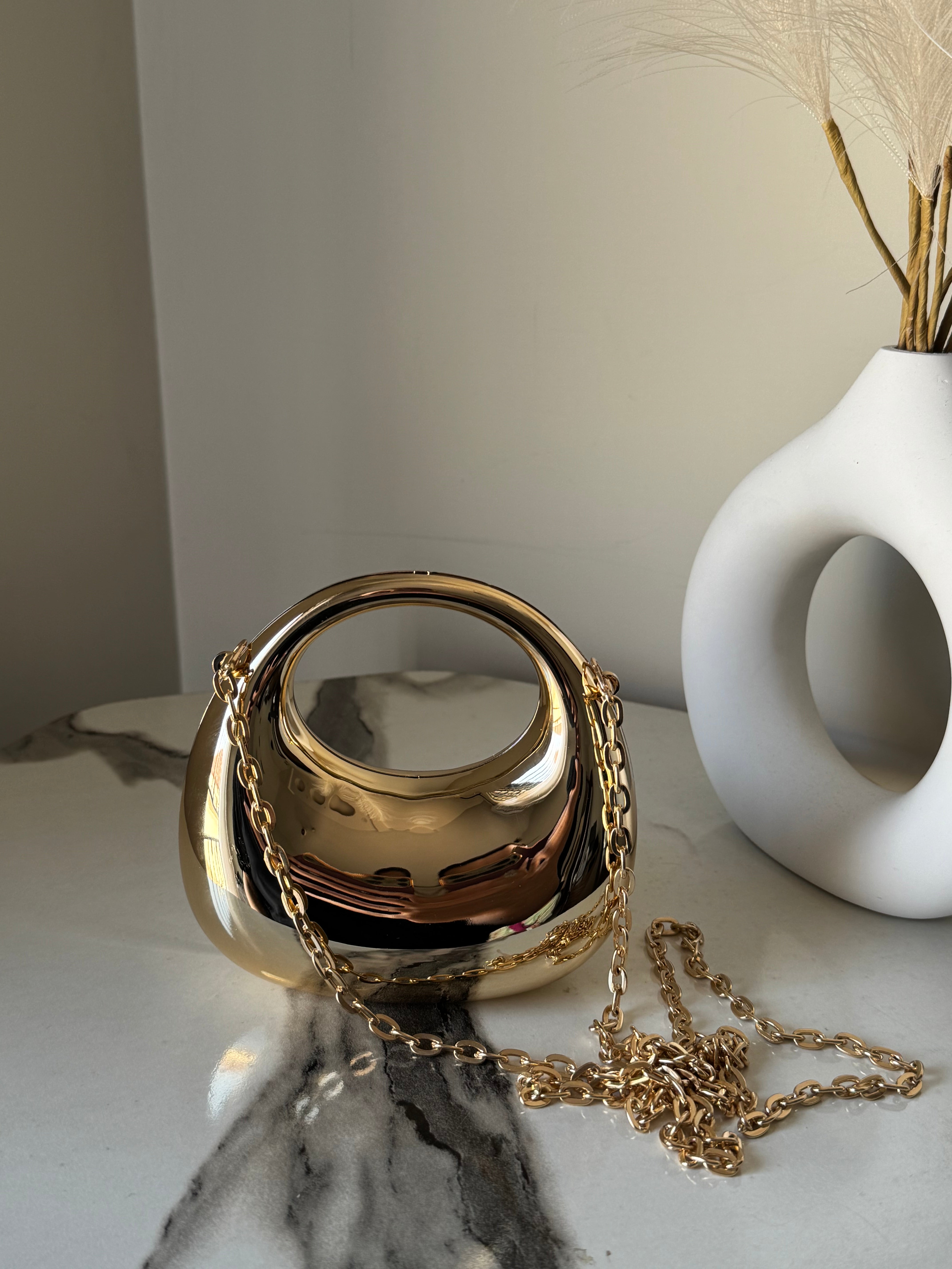 Viral Metallic Clutch with Chain - Mini Gold