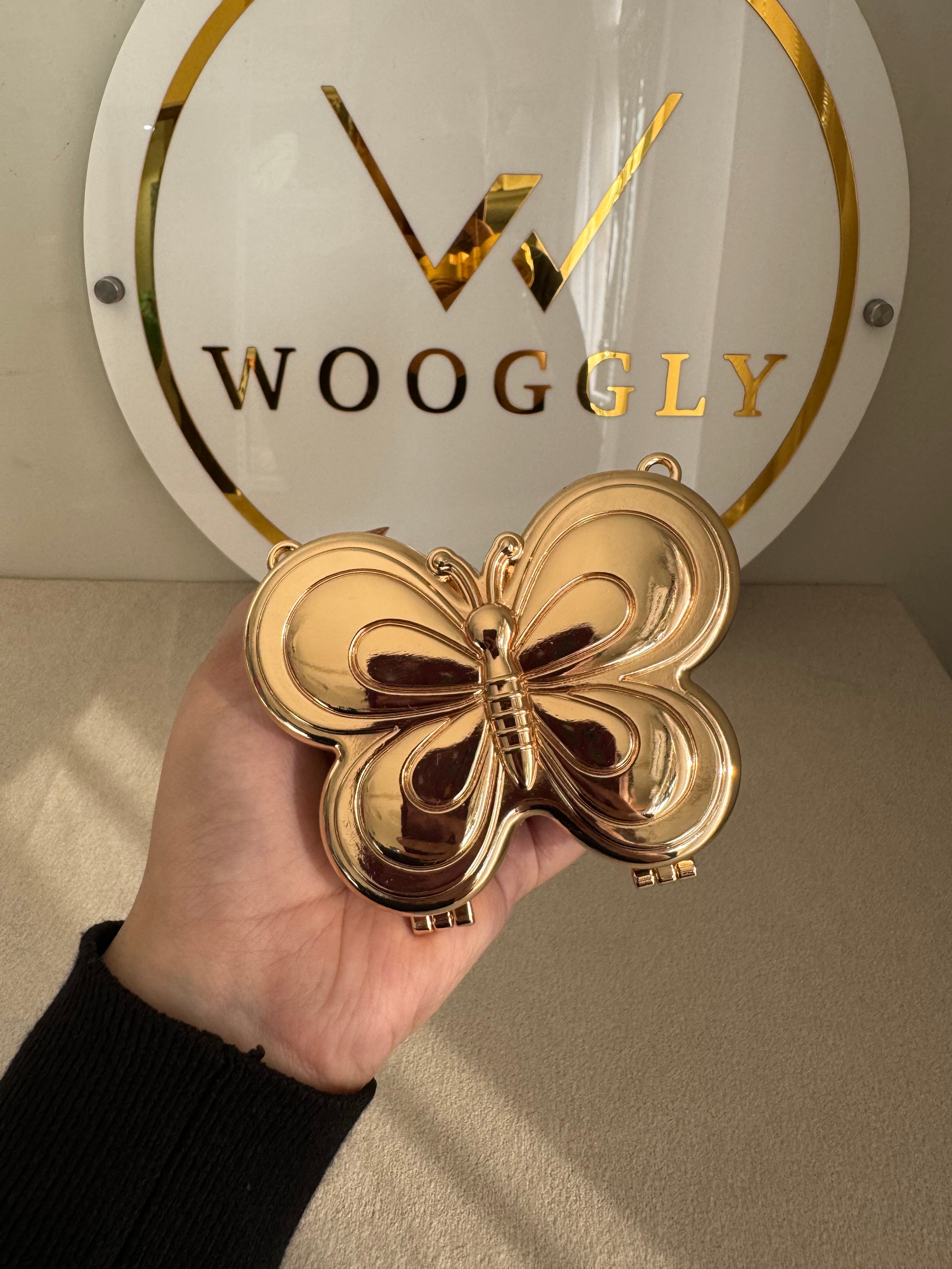 Metallic Butterfly Clutch with Chain - Mini Gold