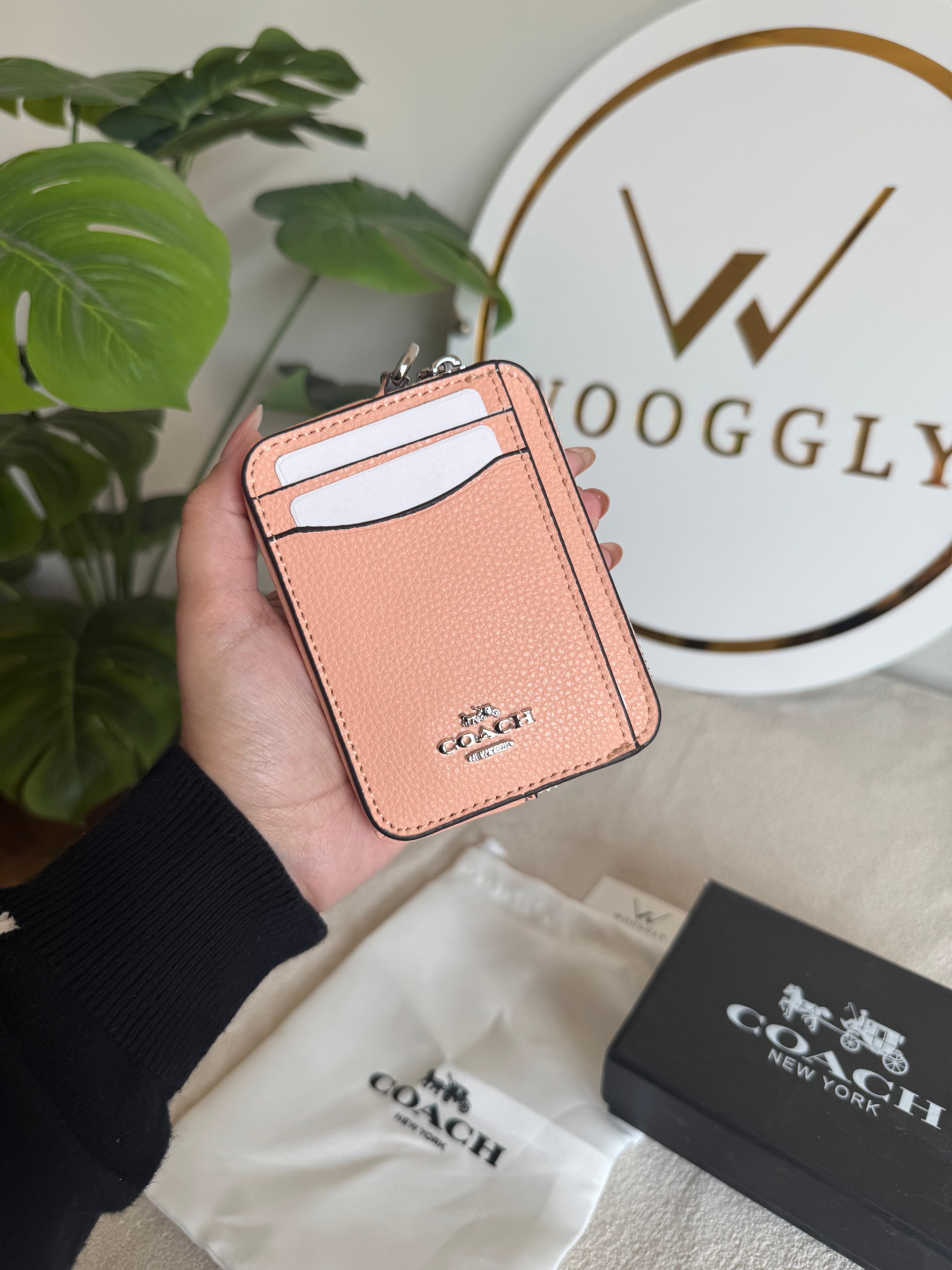 Coach Zip Card Case with Box Packing - Pretty Peach