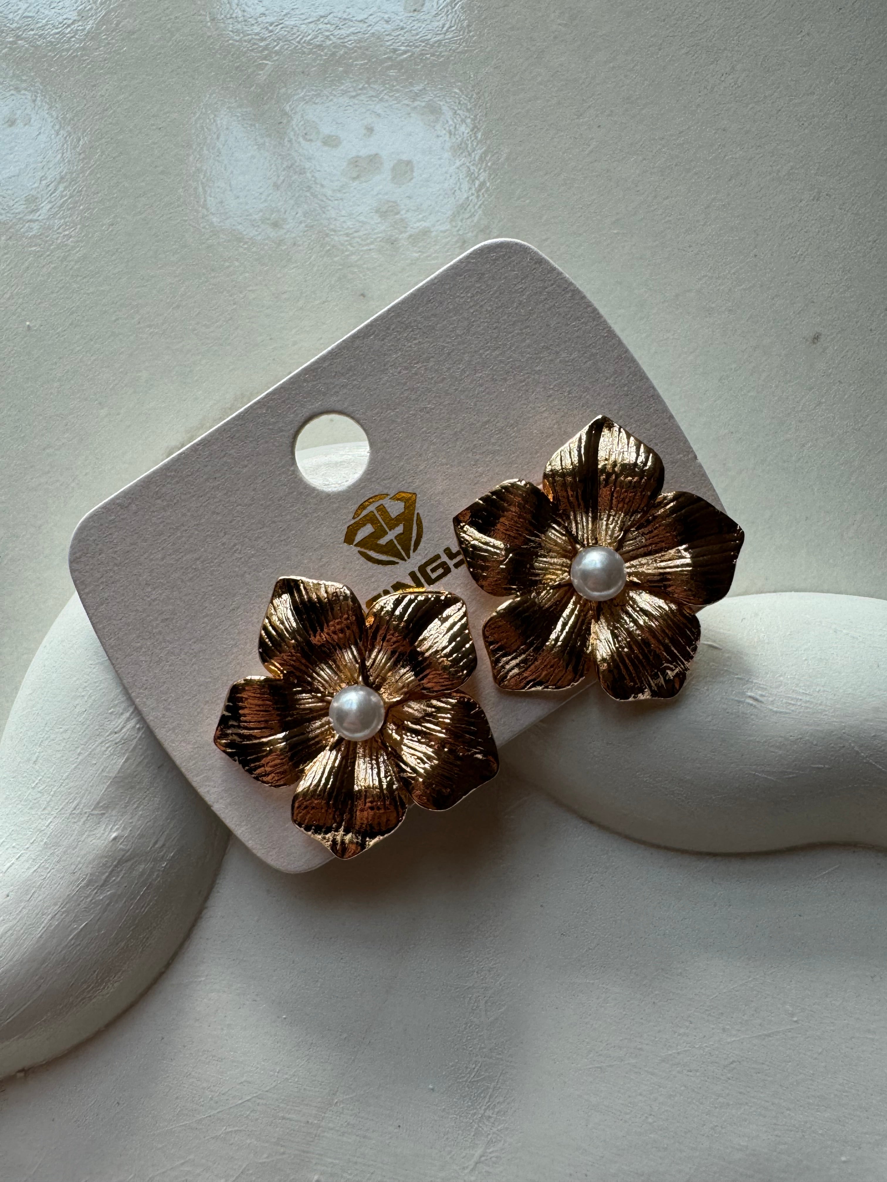 Gold Floral Studs - 18K Gold Plated
