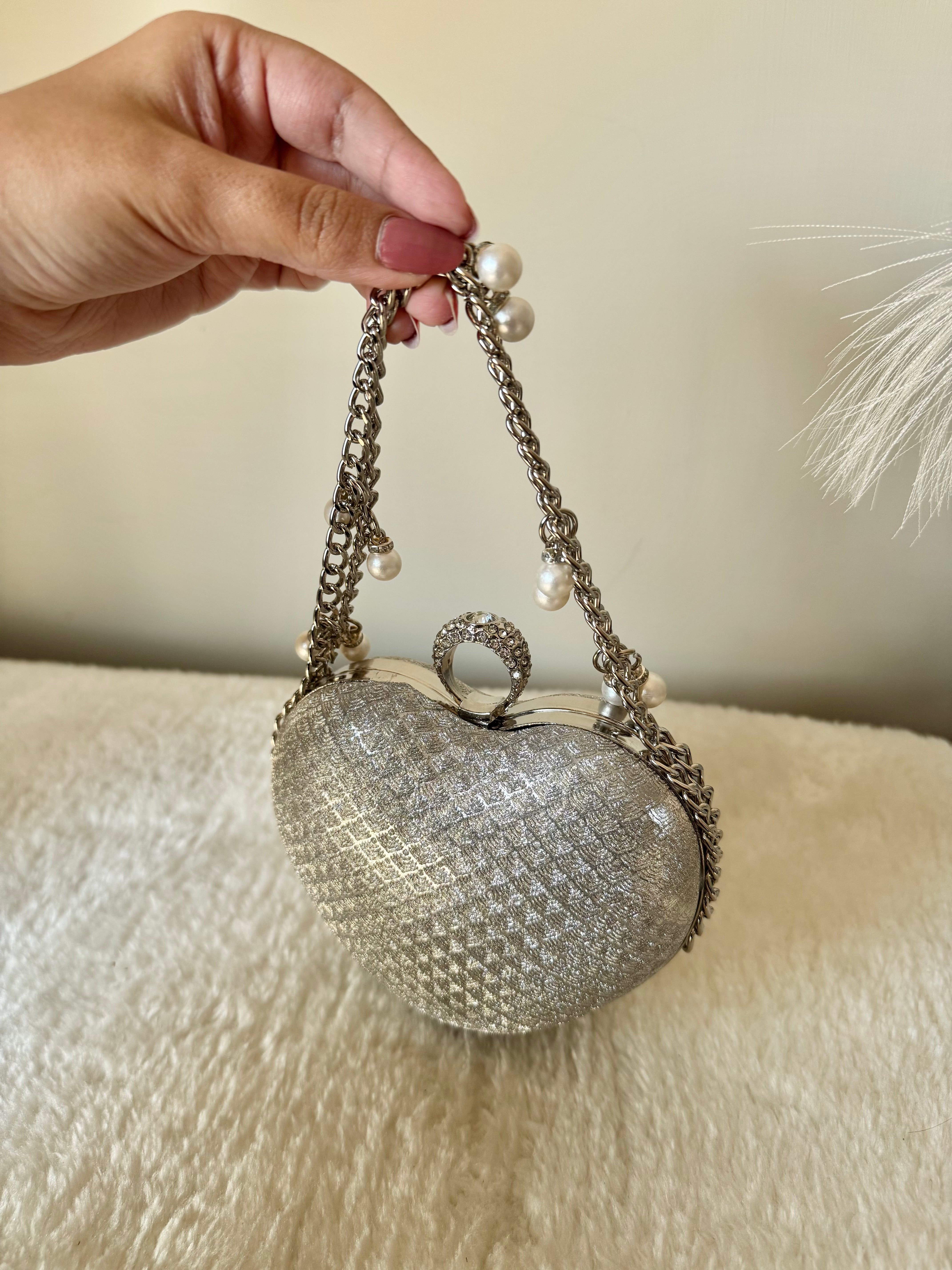 Heart Luxury Clutch - Silver