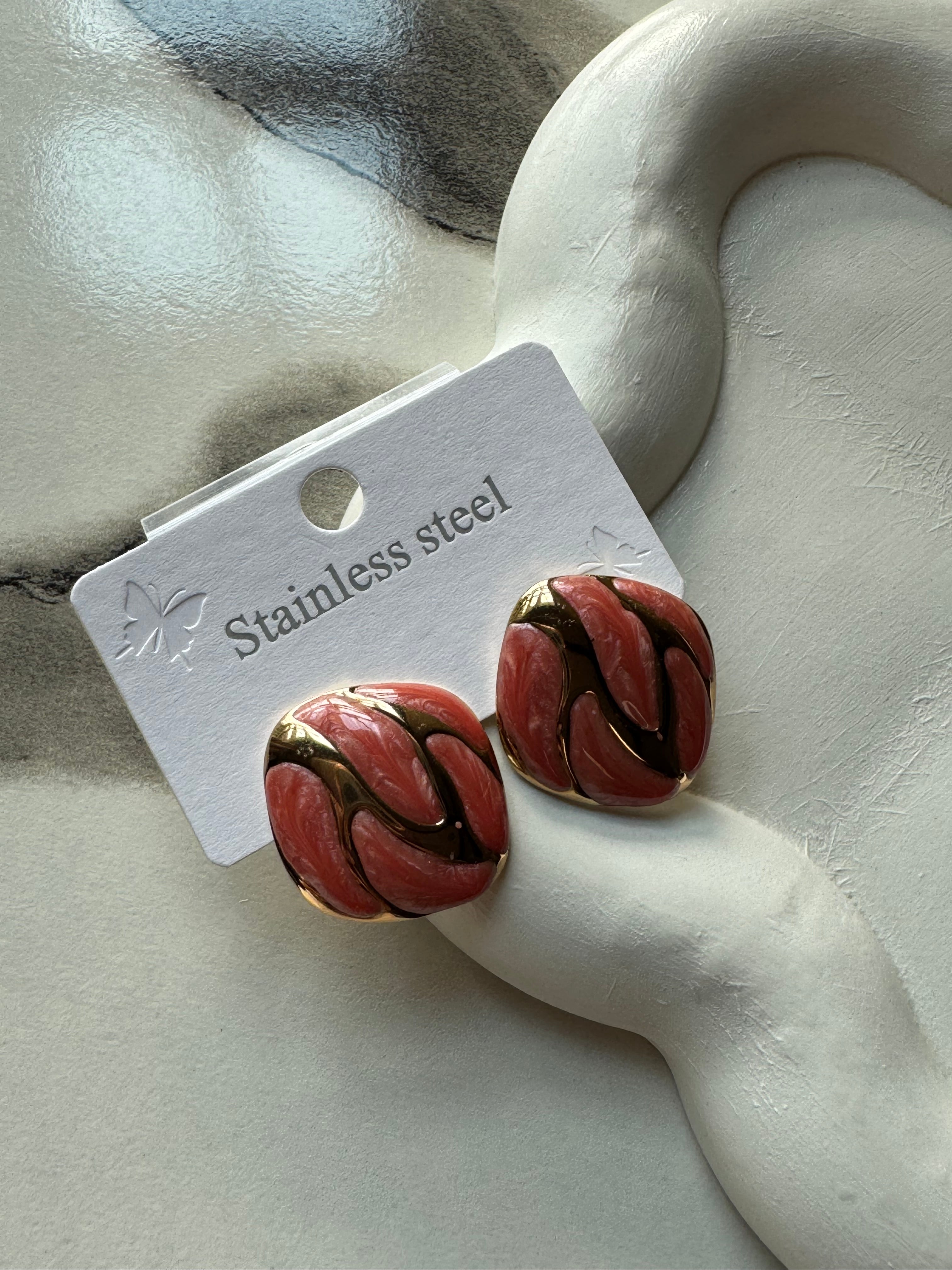 Velvet Edge Studs - Peach & Gold