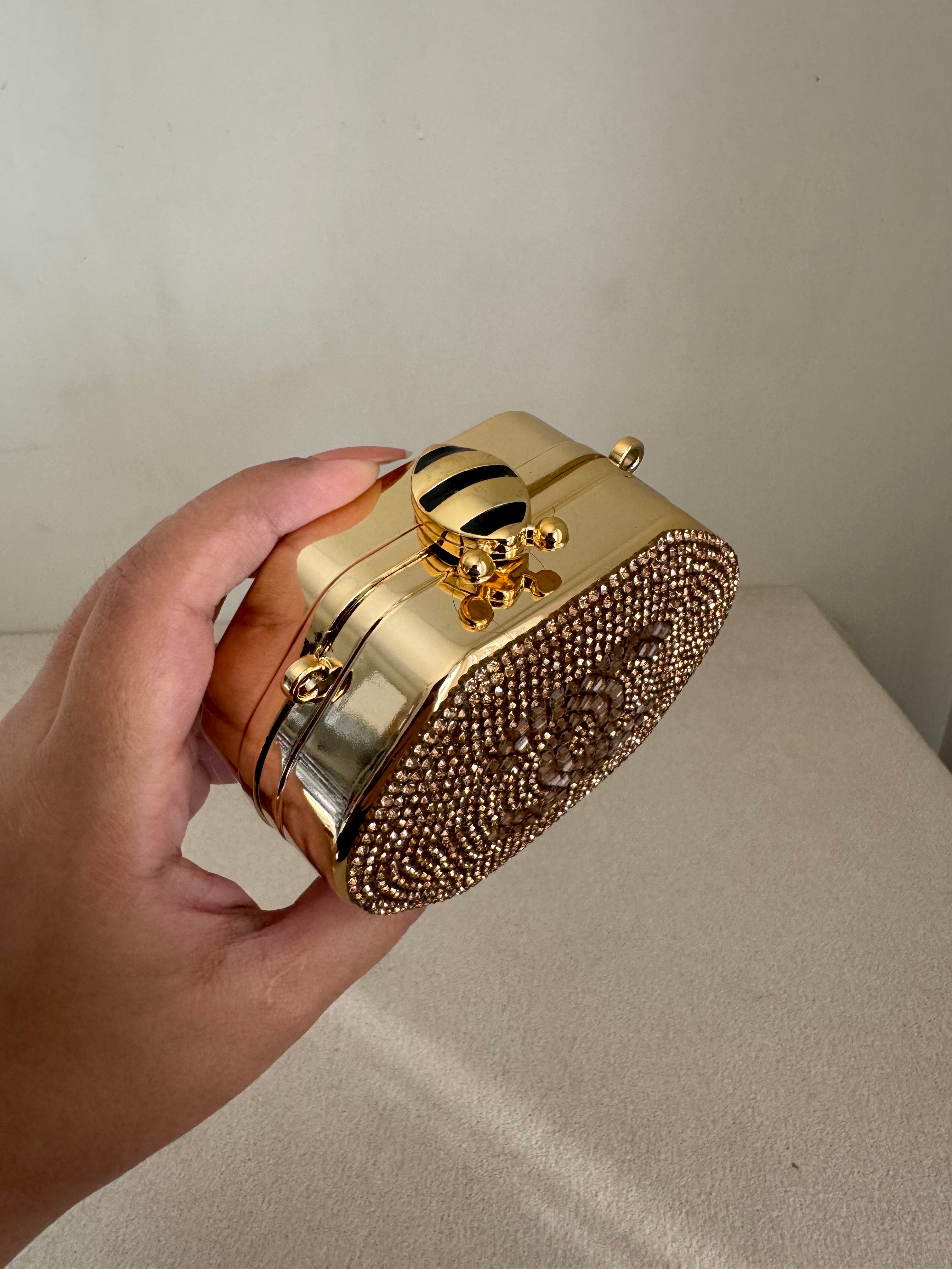 Mini Chanel Embellished Clutch with Chain - Rose Gold