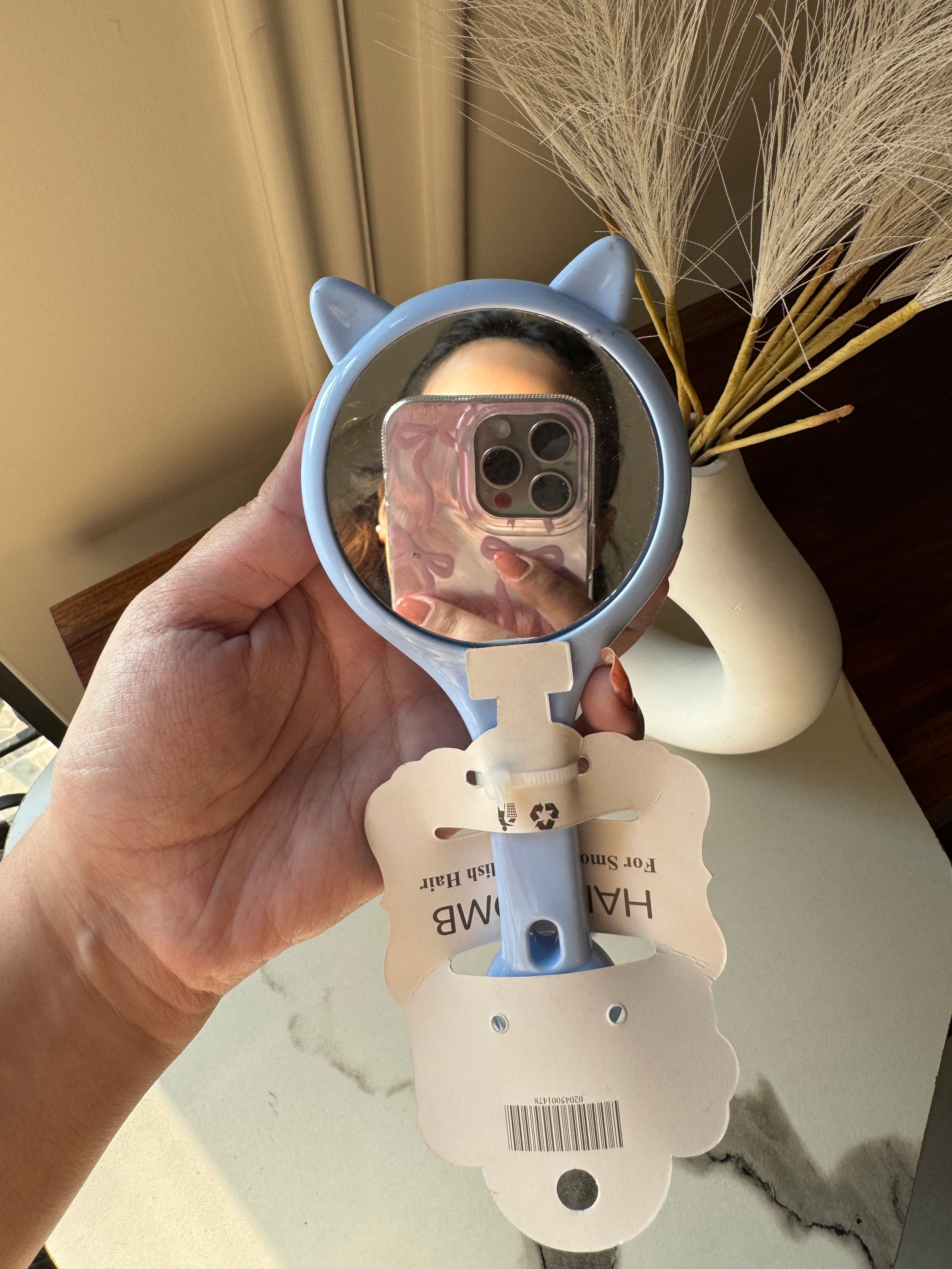 Kids Softest Teddy Shape Hair Brush with Mirror (Blue)