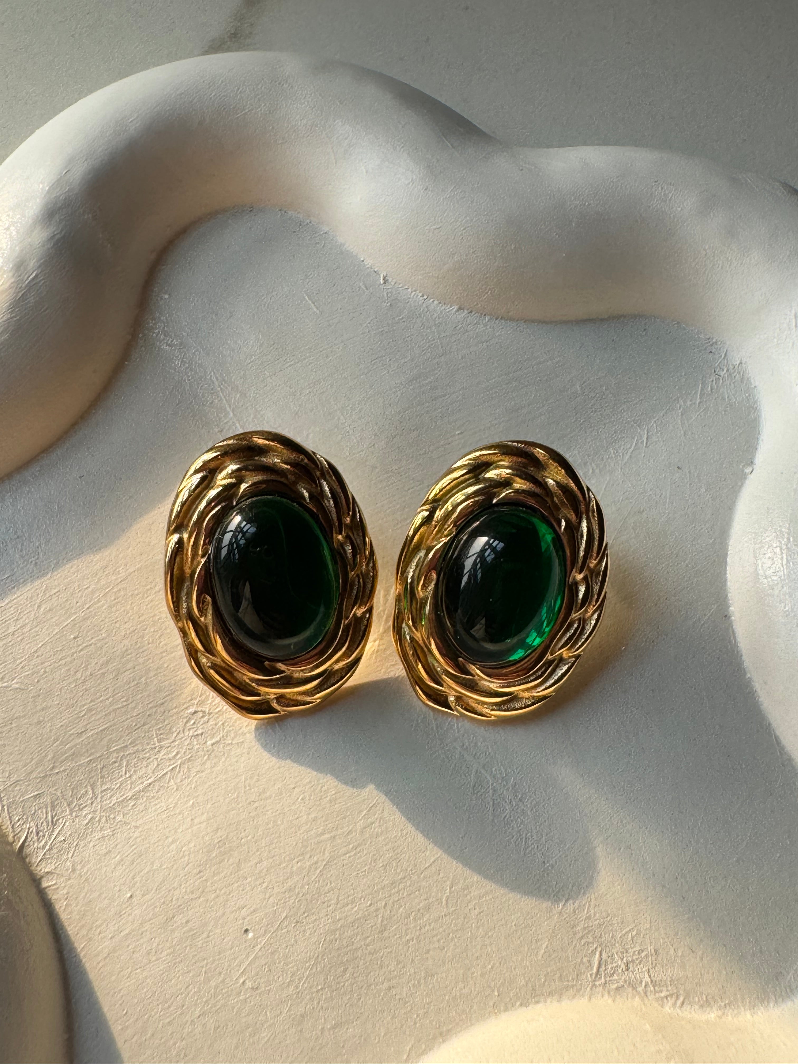 Emerald Ember Studs - 18K Gold Plated