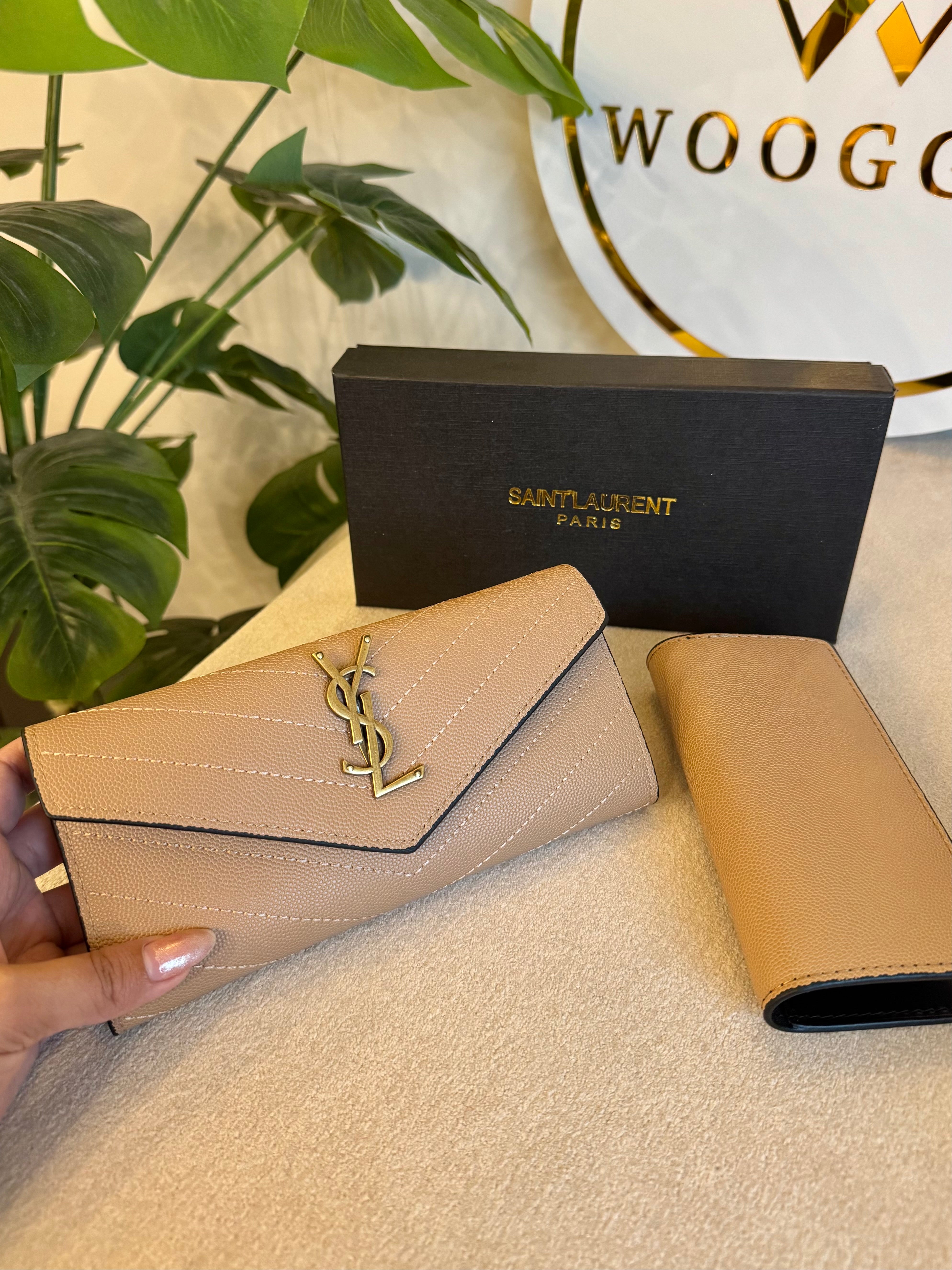 YSL Wallet with Card Holder Set (Beige) - Box Packing