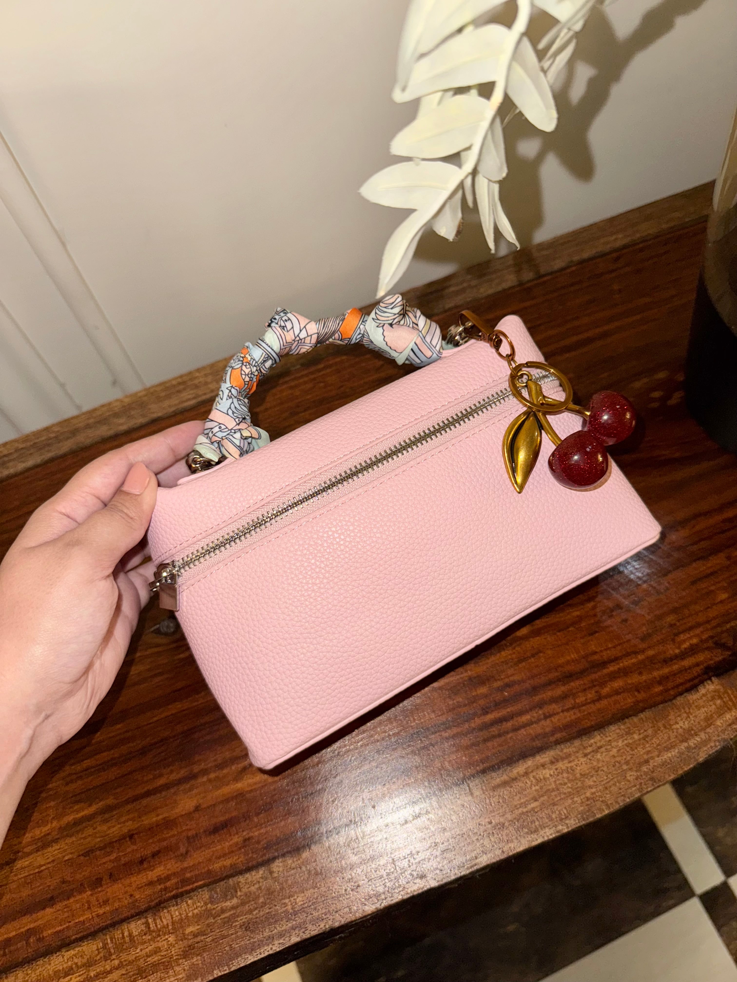 Loro Piana Inspired with Strap & Silk Scarf - Pink