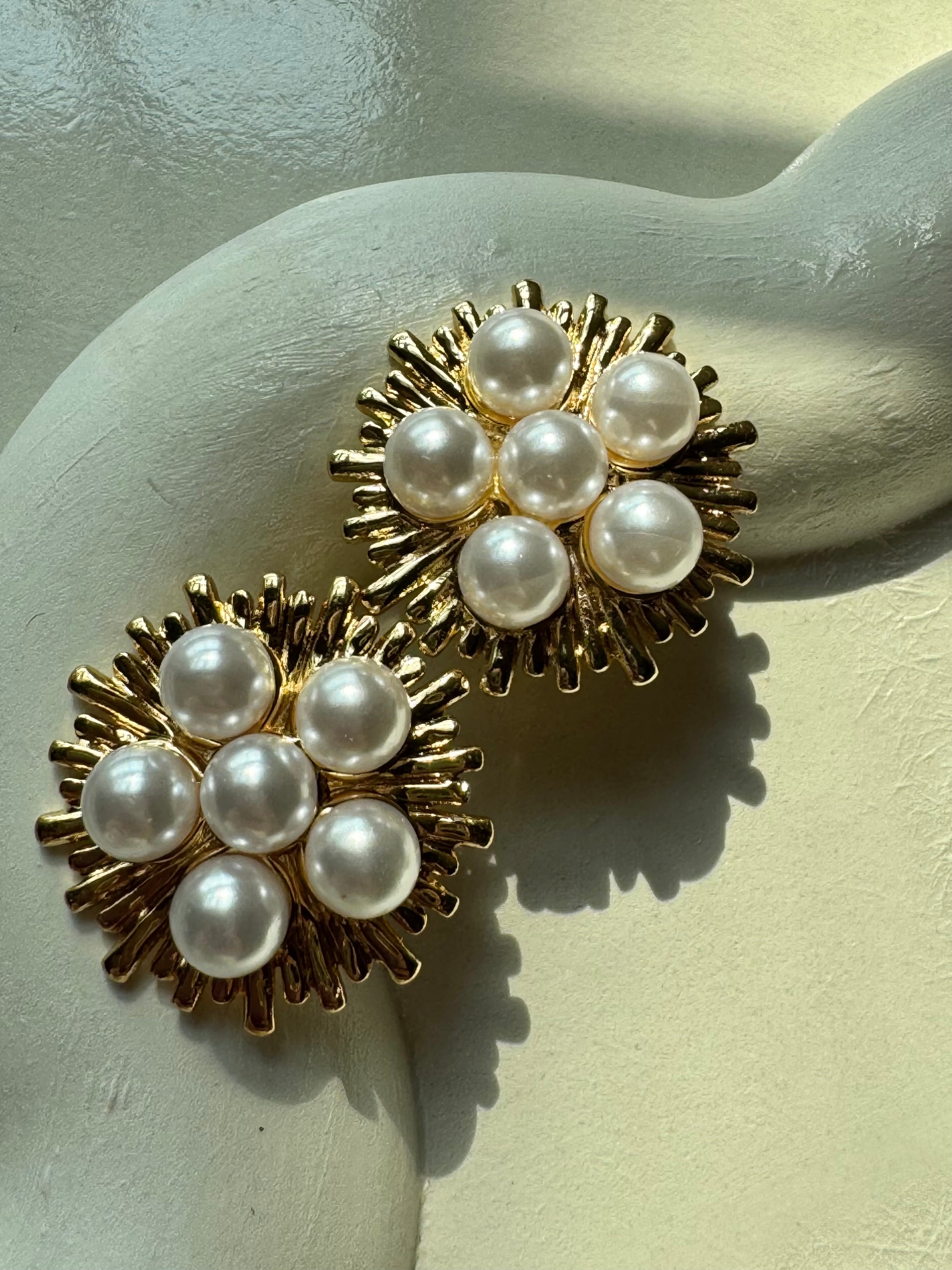 Pearl Rosette Studs - 18K Gold Plated