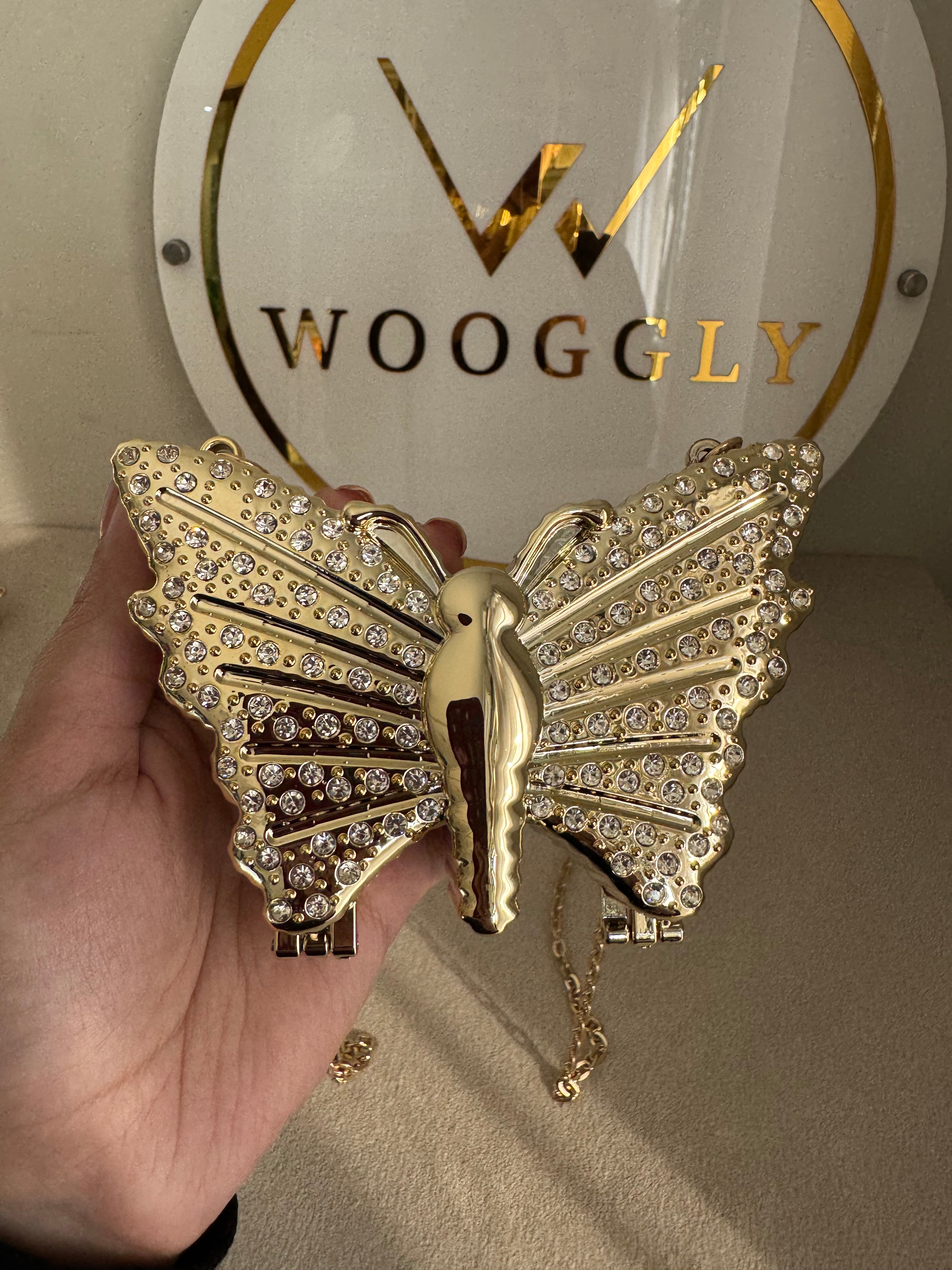 Glam Butterfly Clutch with Chain - Mini Gold