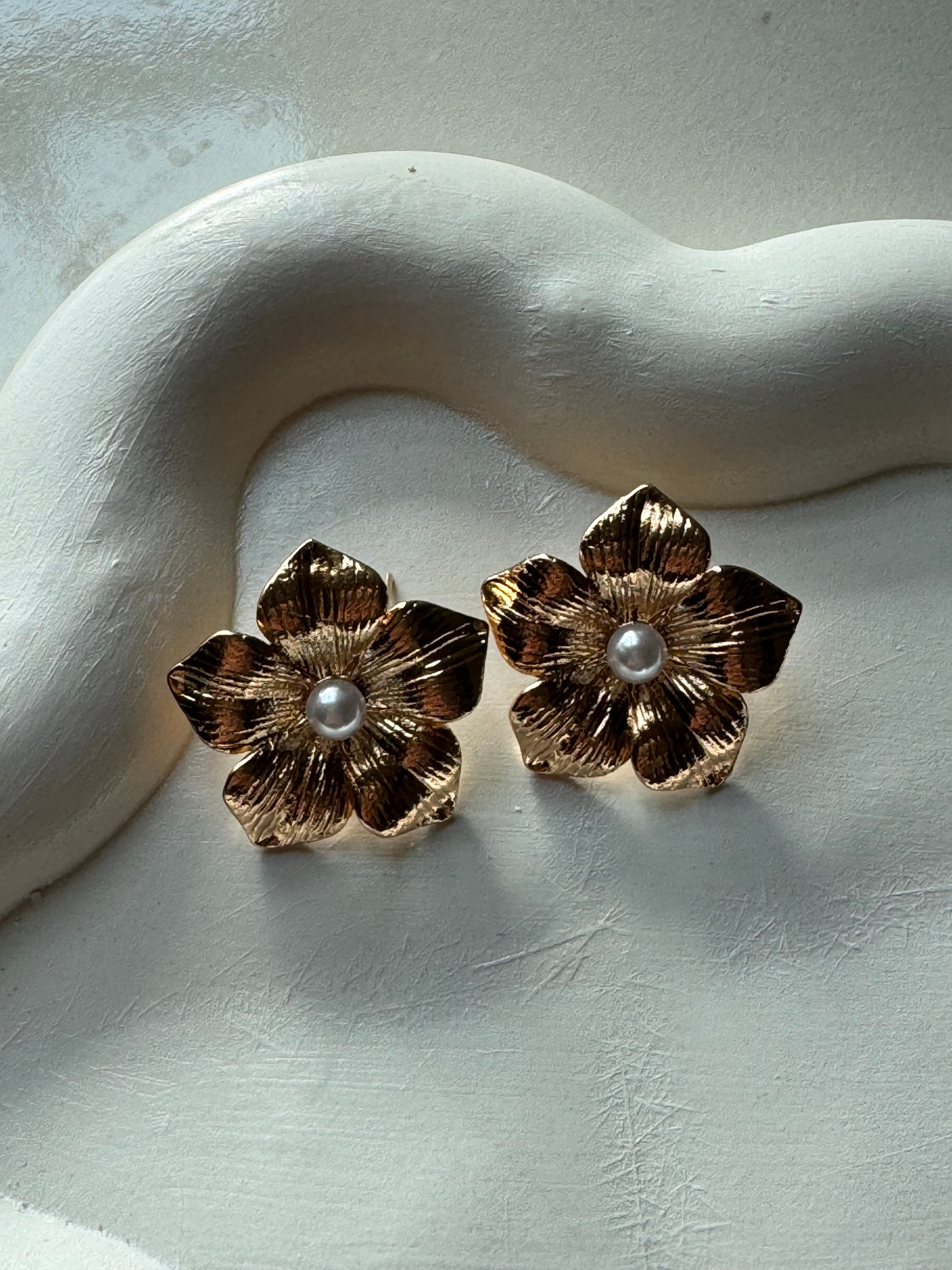 Gold Floral Studs - 18K Gold Plated