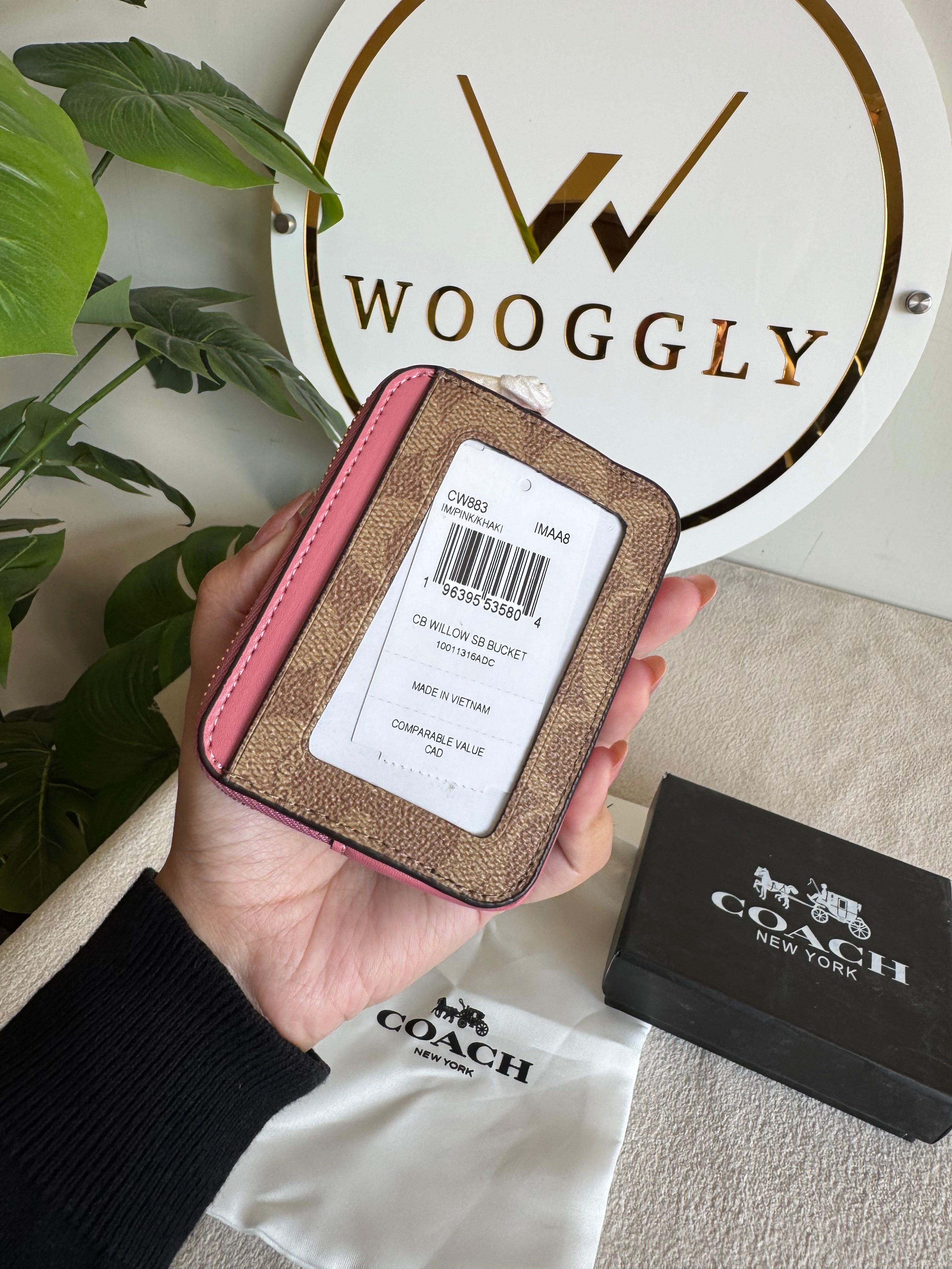 Coach Zip Card Case with Box Packing - Apricot Brown with Pink