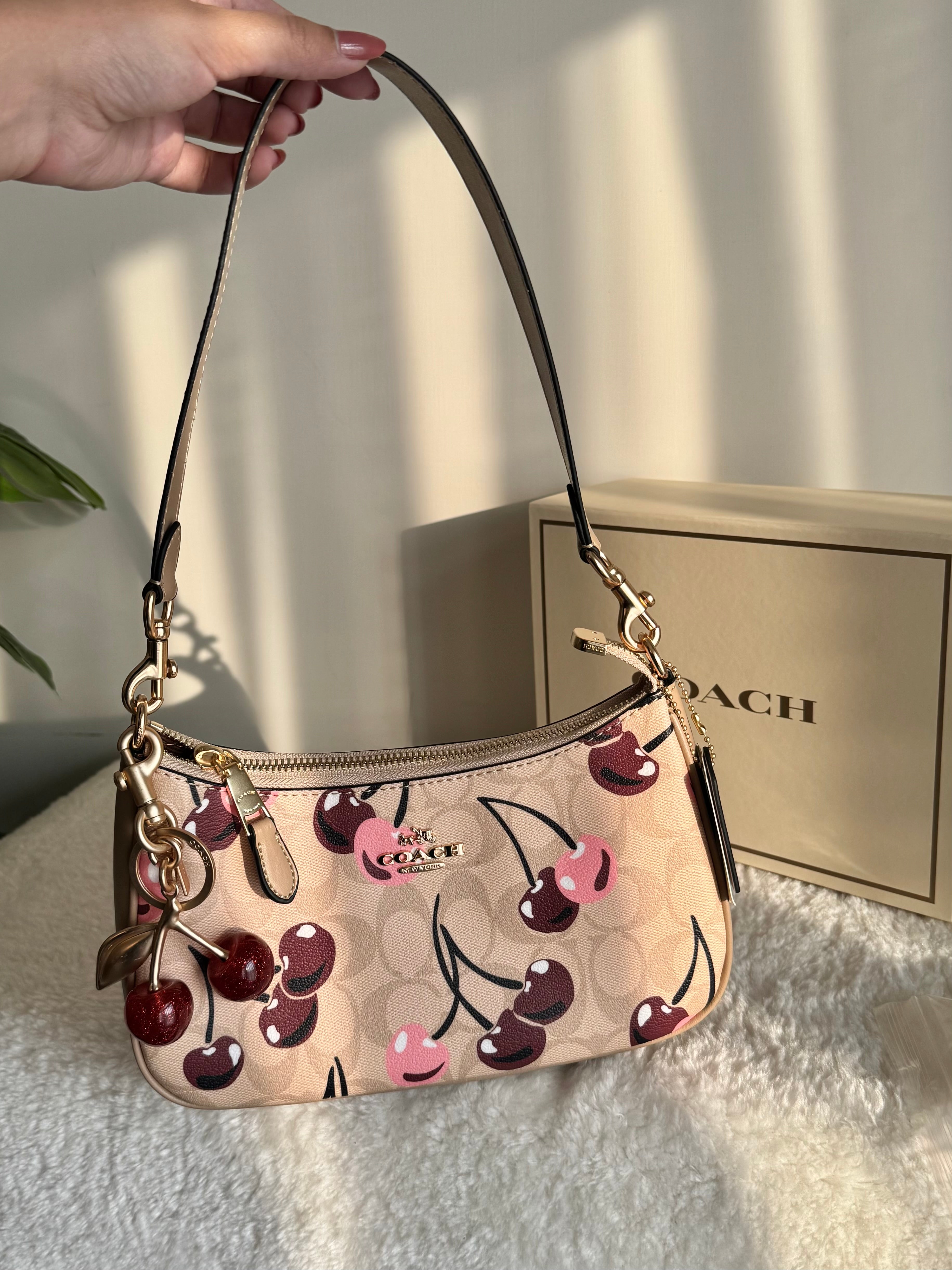 COACH TERI PREMIUM with Coach Cherry Charm (Beige Cherry) - BOX PACKING