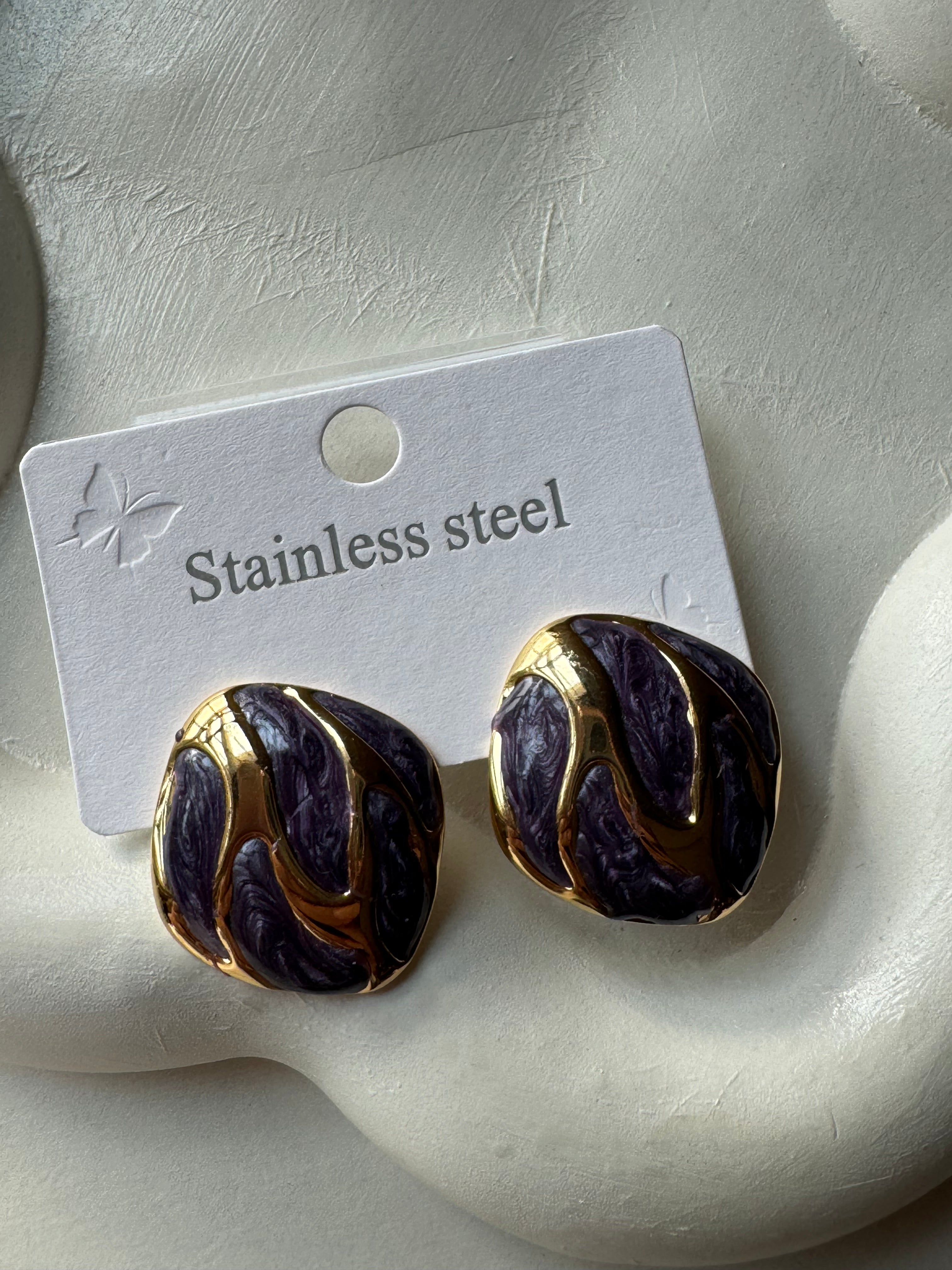Velvet Edge Studs - Purple & Gold