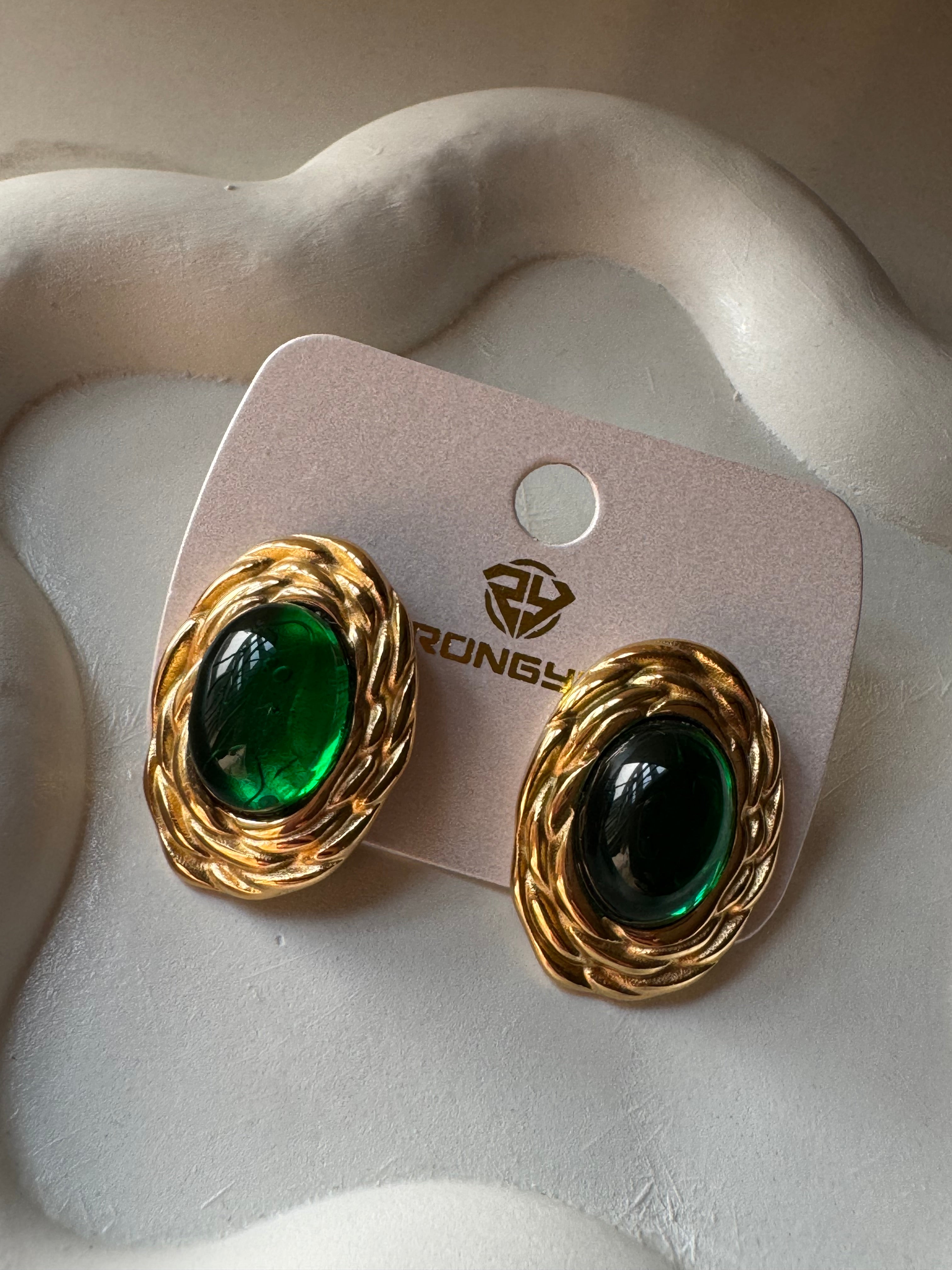 Emerald Ember Studs - 18K Gold Plated