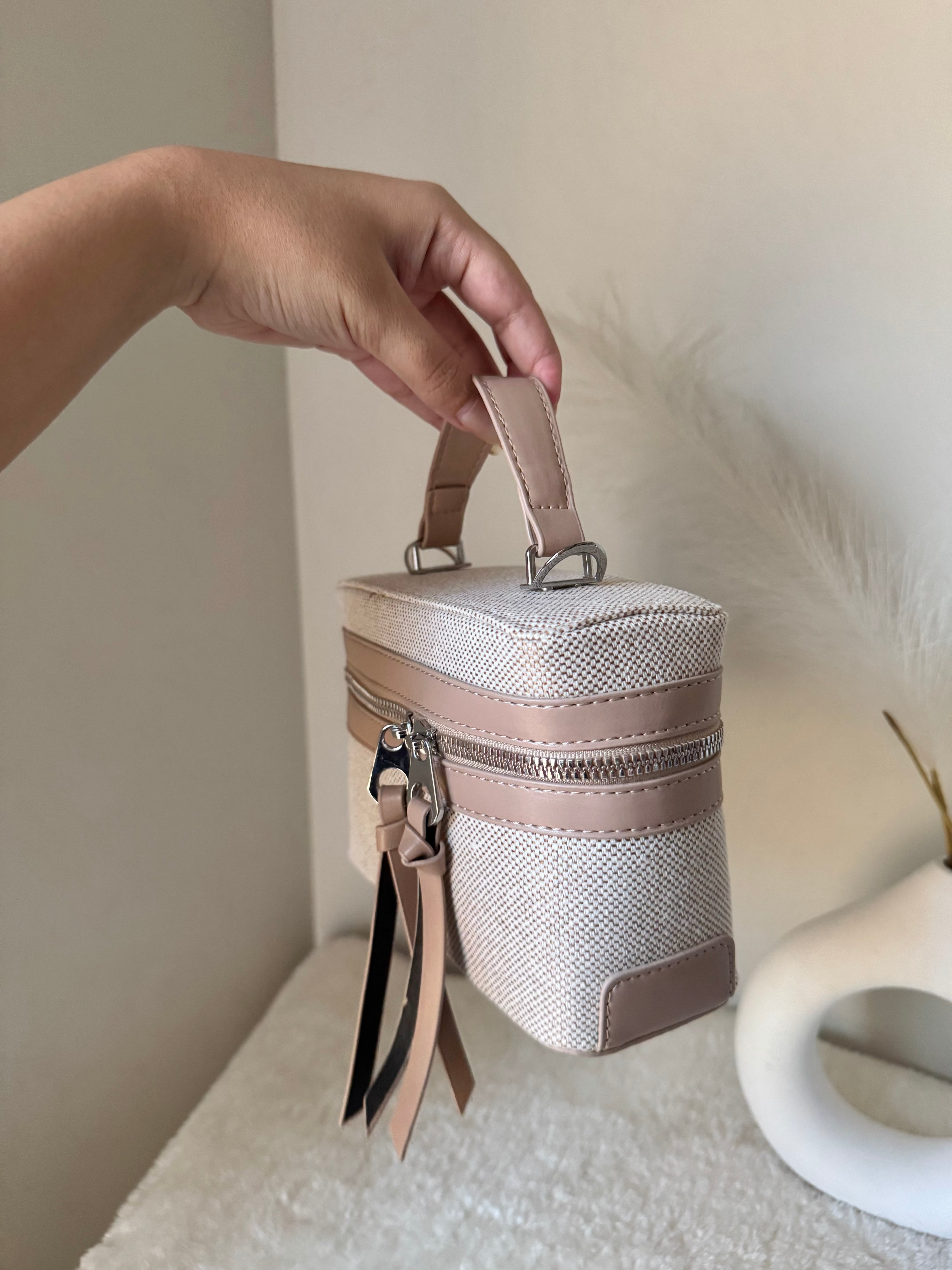 ZARA Inspired Box Bag - Beige with Long Strap