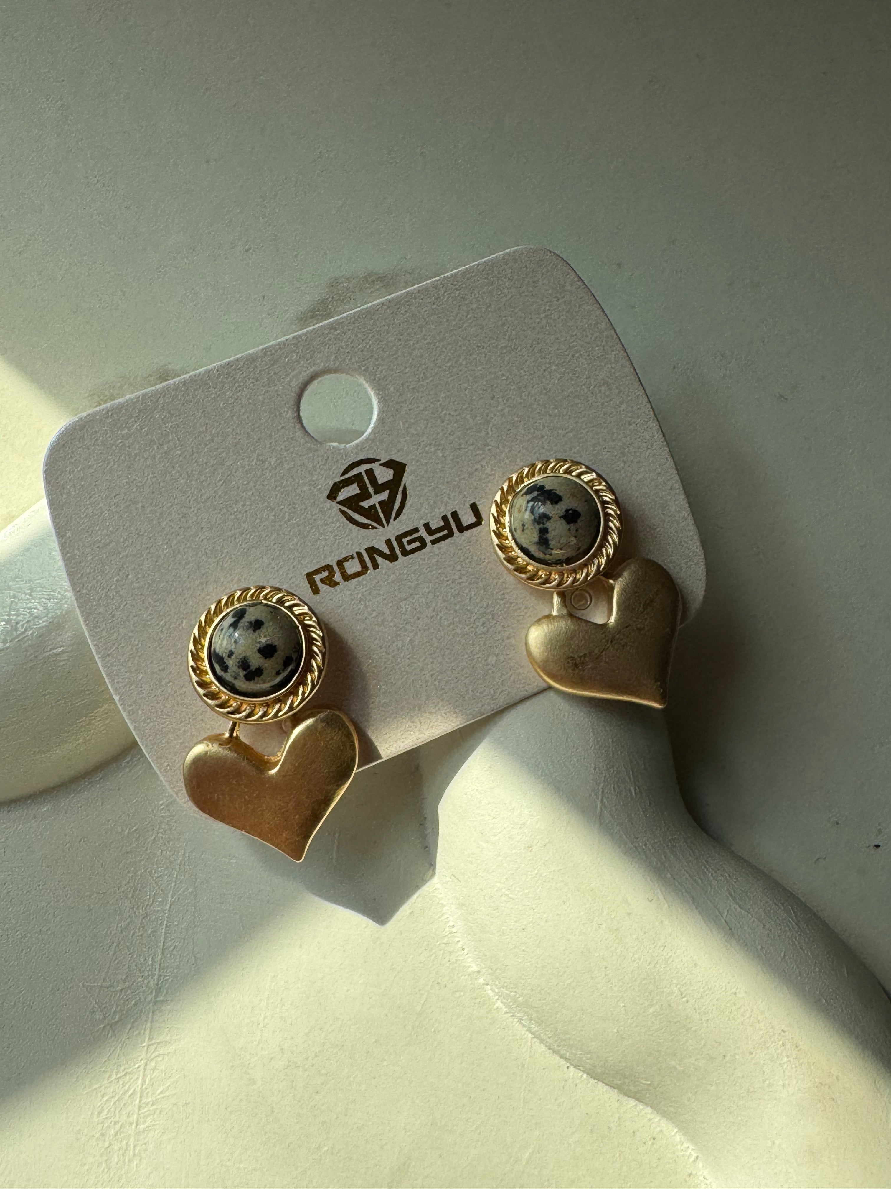Midnight Heart - Black & Gold Earrings