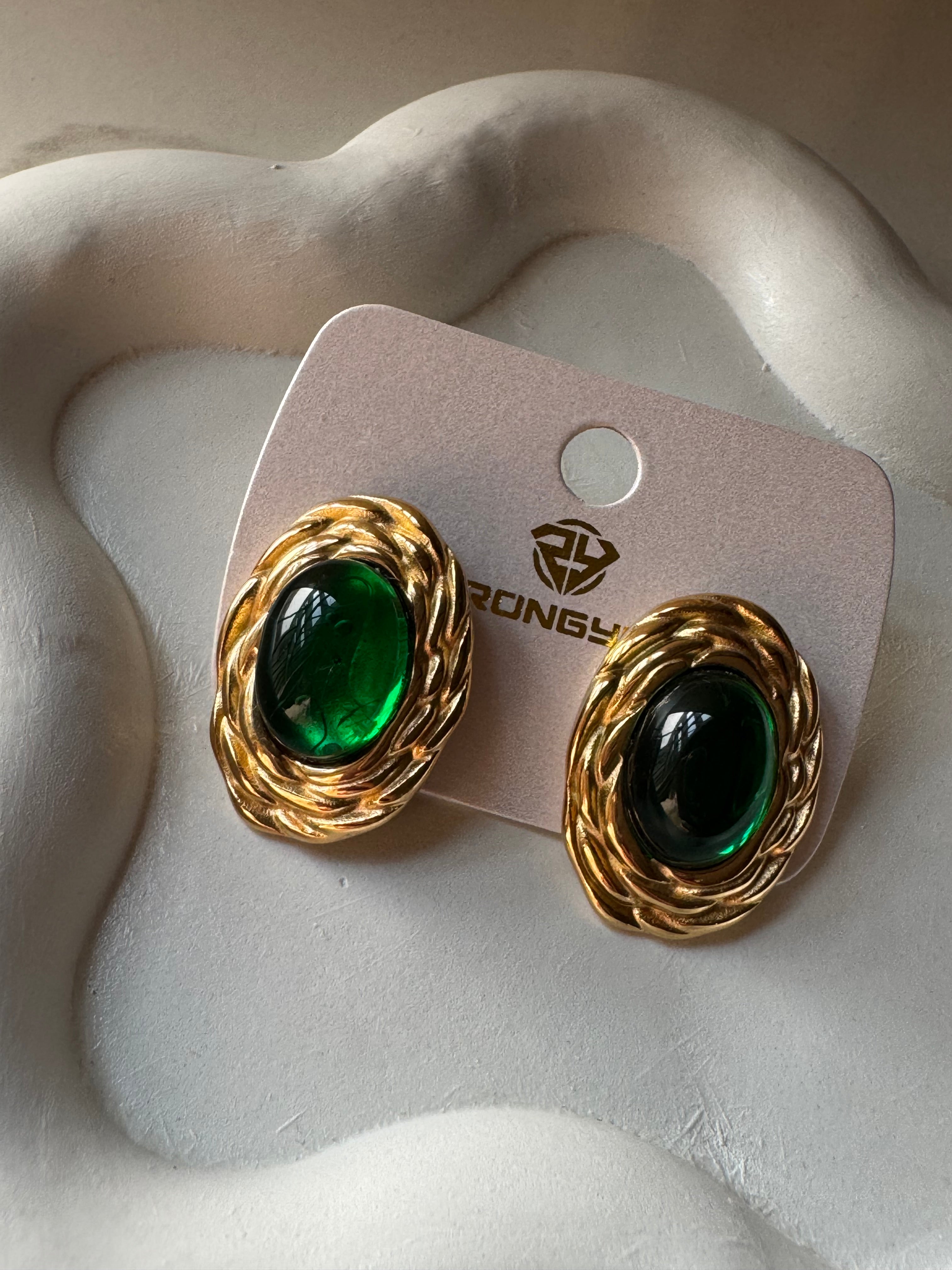 Emerald Ember Studs - 18K Gold Plated