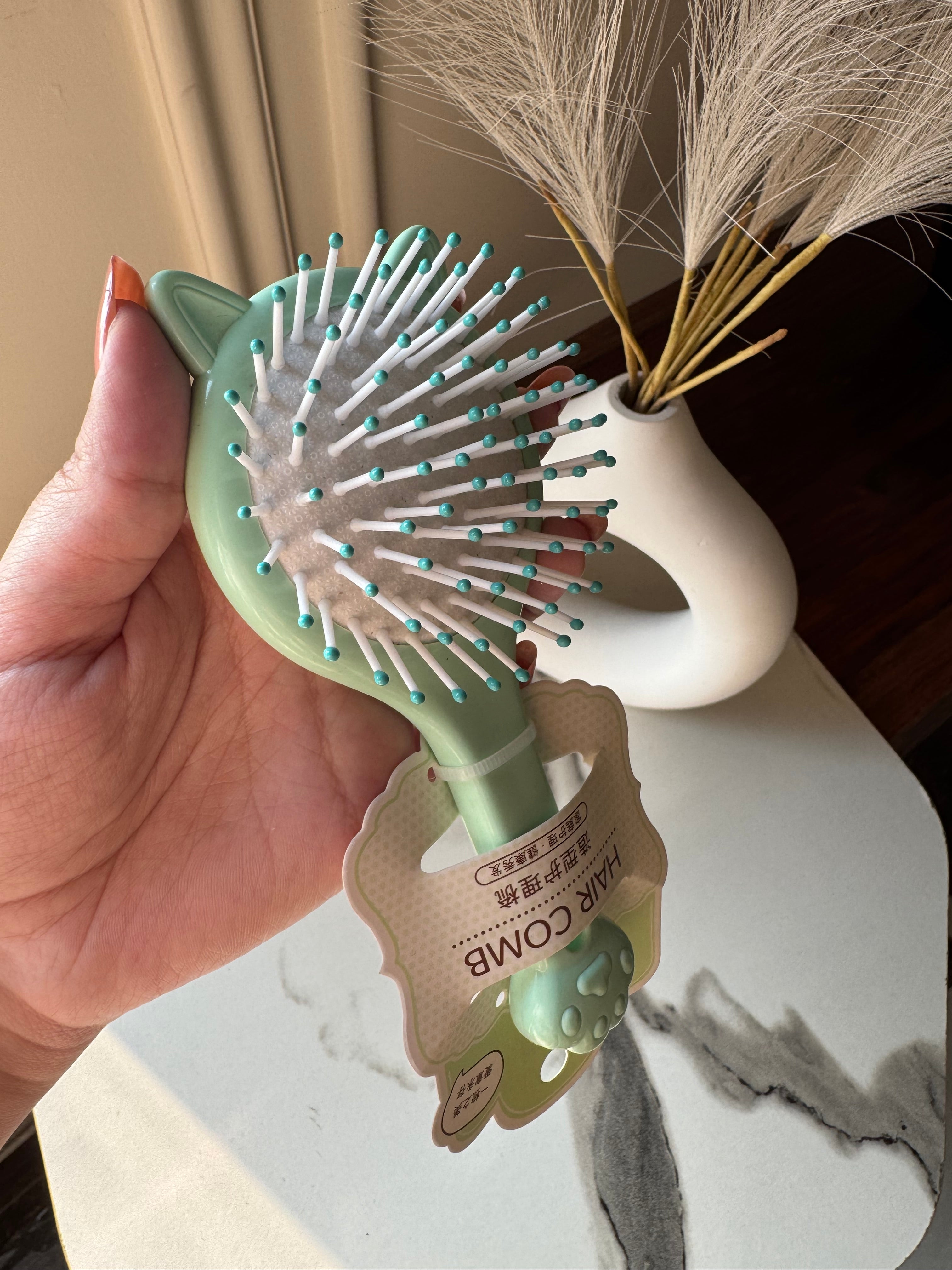 Kids Softest Teddy Shape Hair Brush with Mirror (Green)