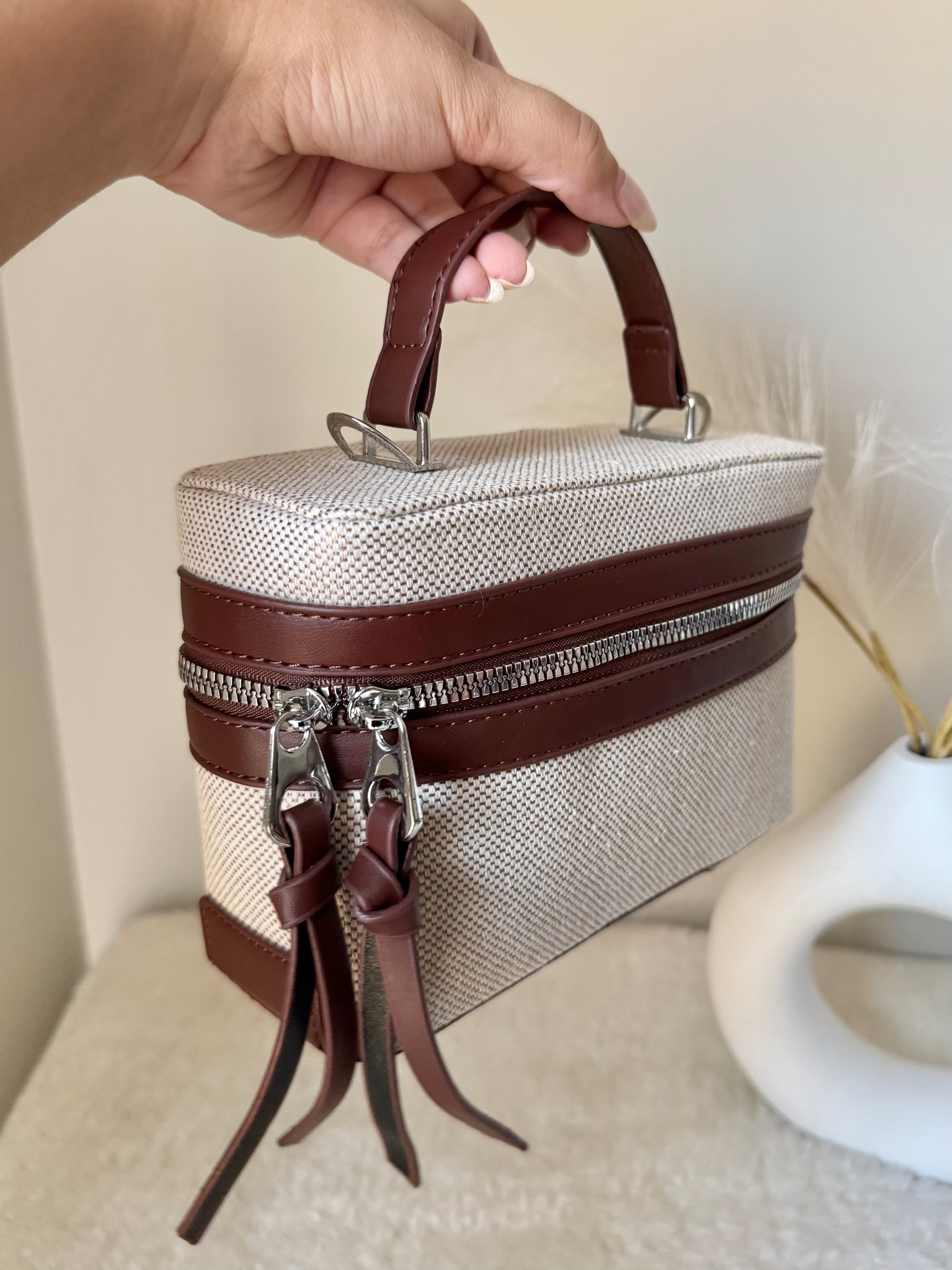 ZARA Inspired Box Bag - Chocolate Brown with Long Strap