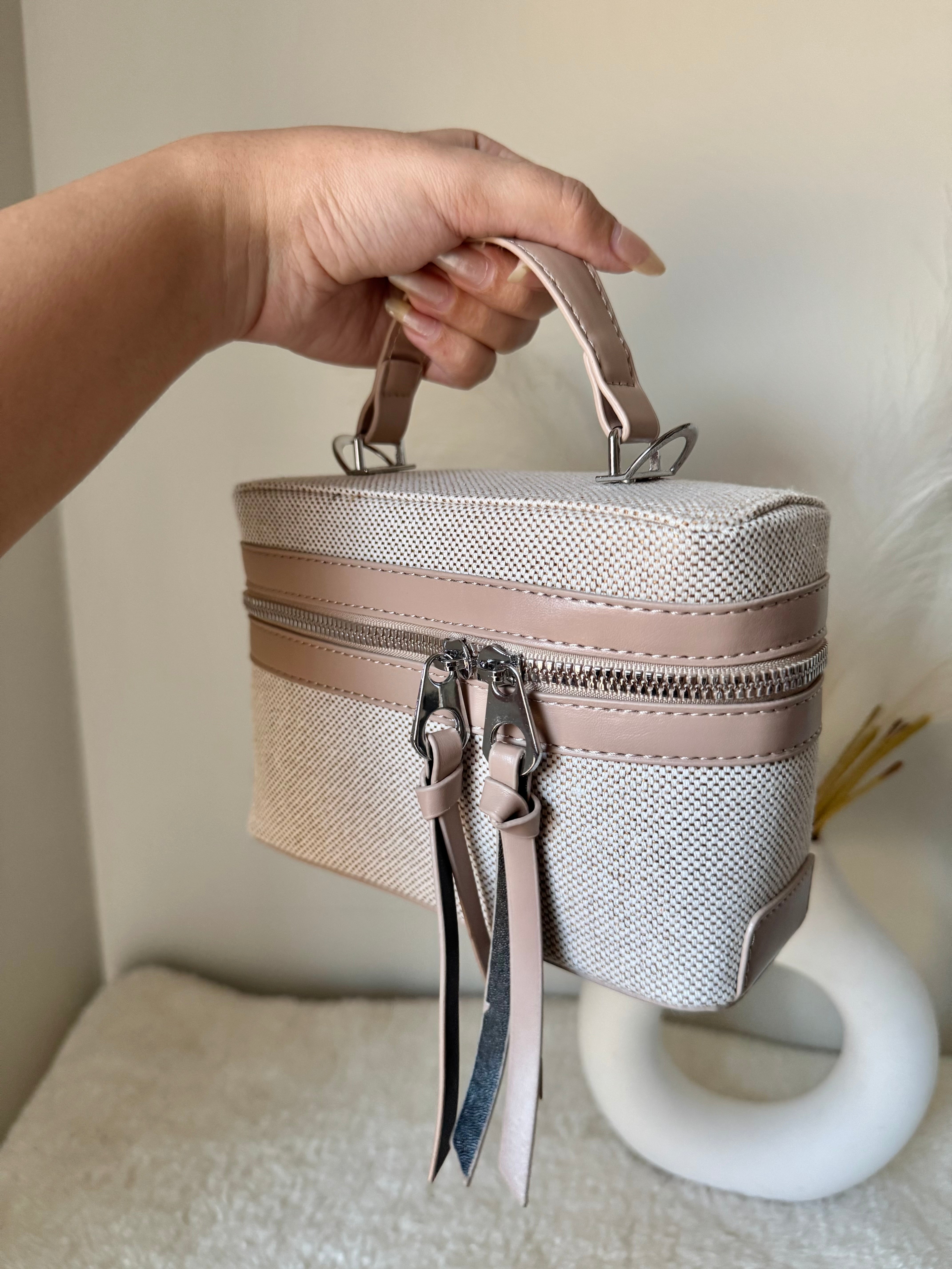 ZARA Inspired Box Bag - Beige with Long Strap