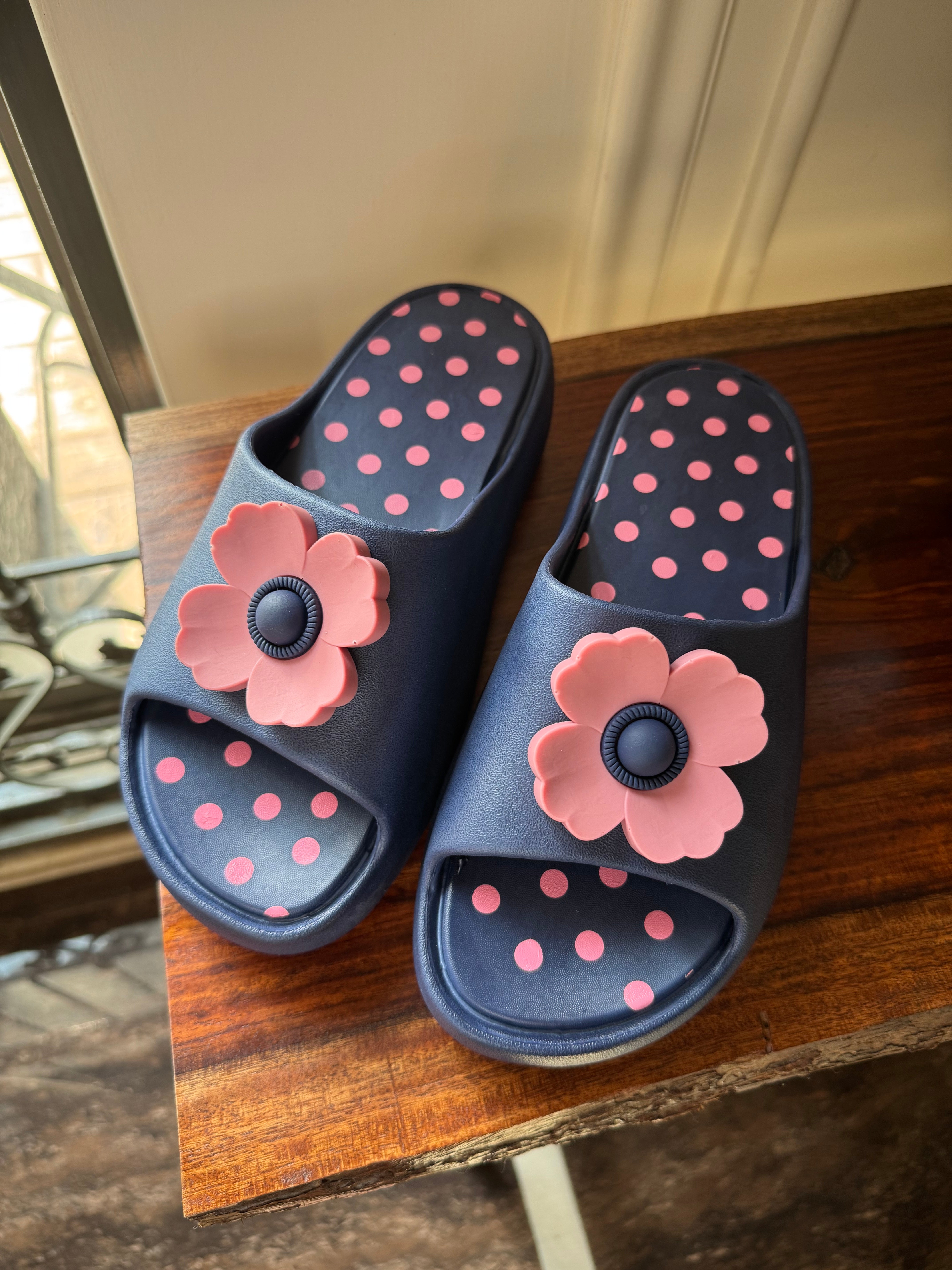 Soft Floral Slides - Blue & Pink