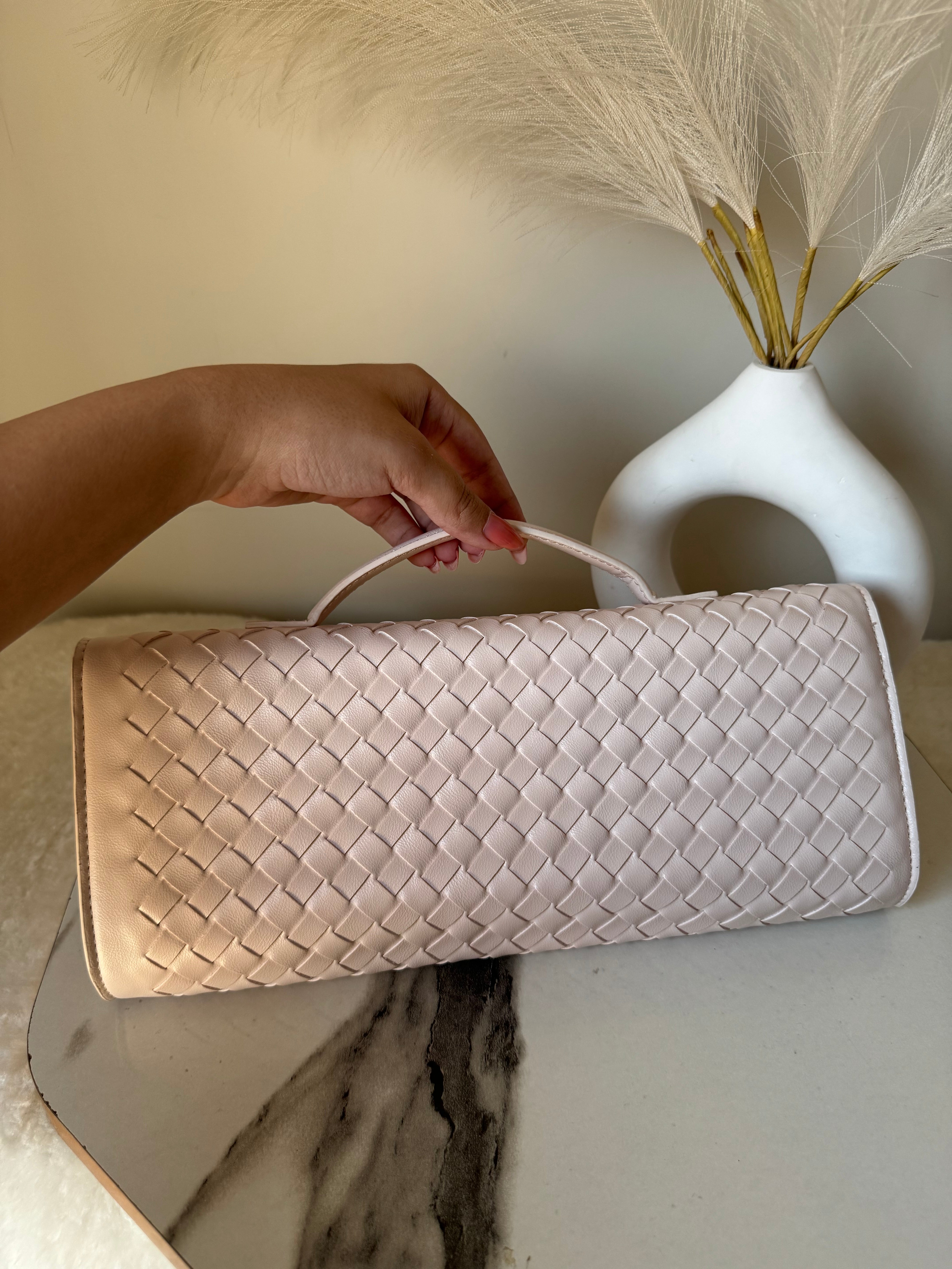 Bottega Veneta Inspired Clutch (Off White) with Long Strap
