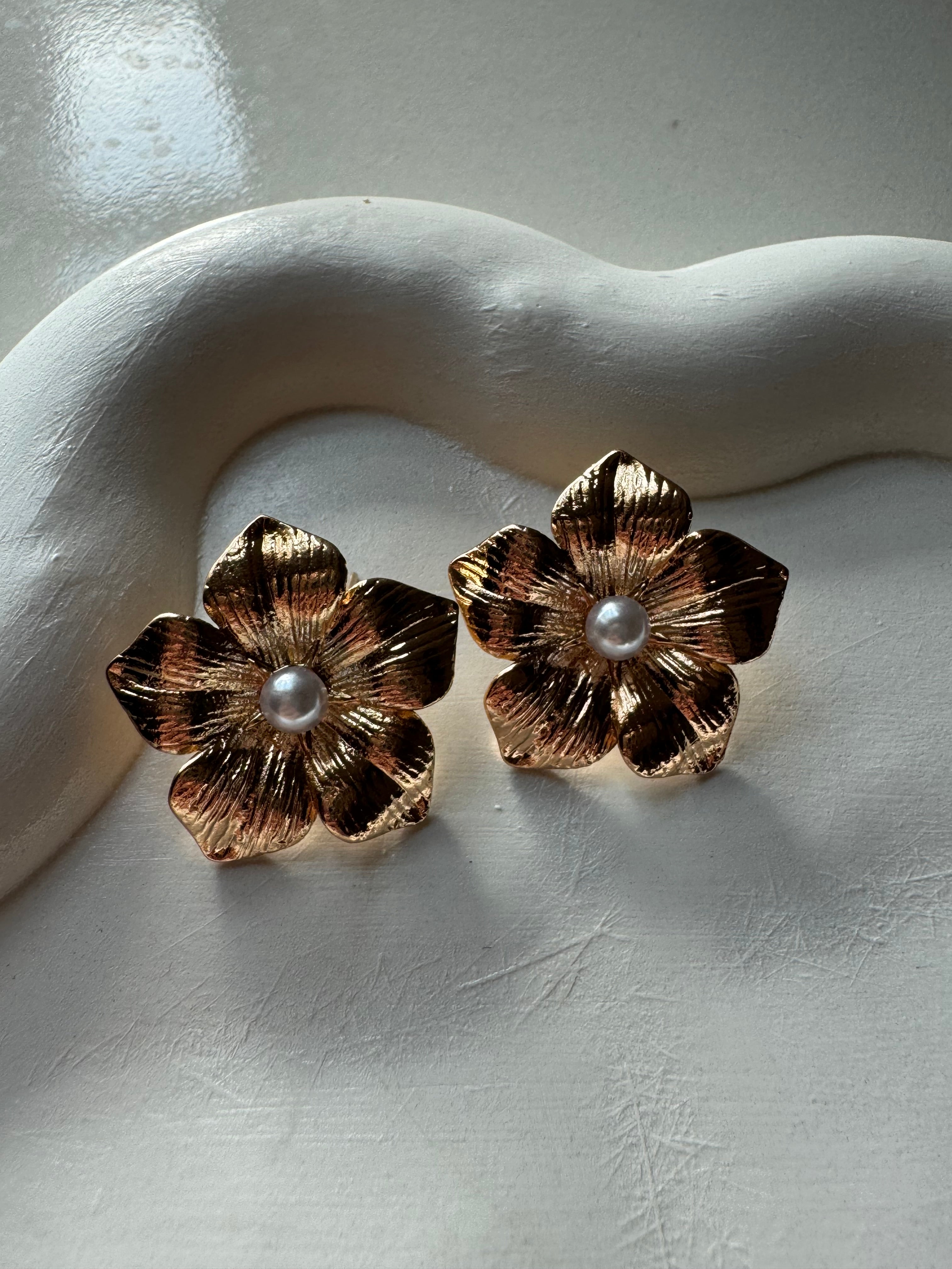 Gold Floral Studs - 18K Gold Plated