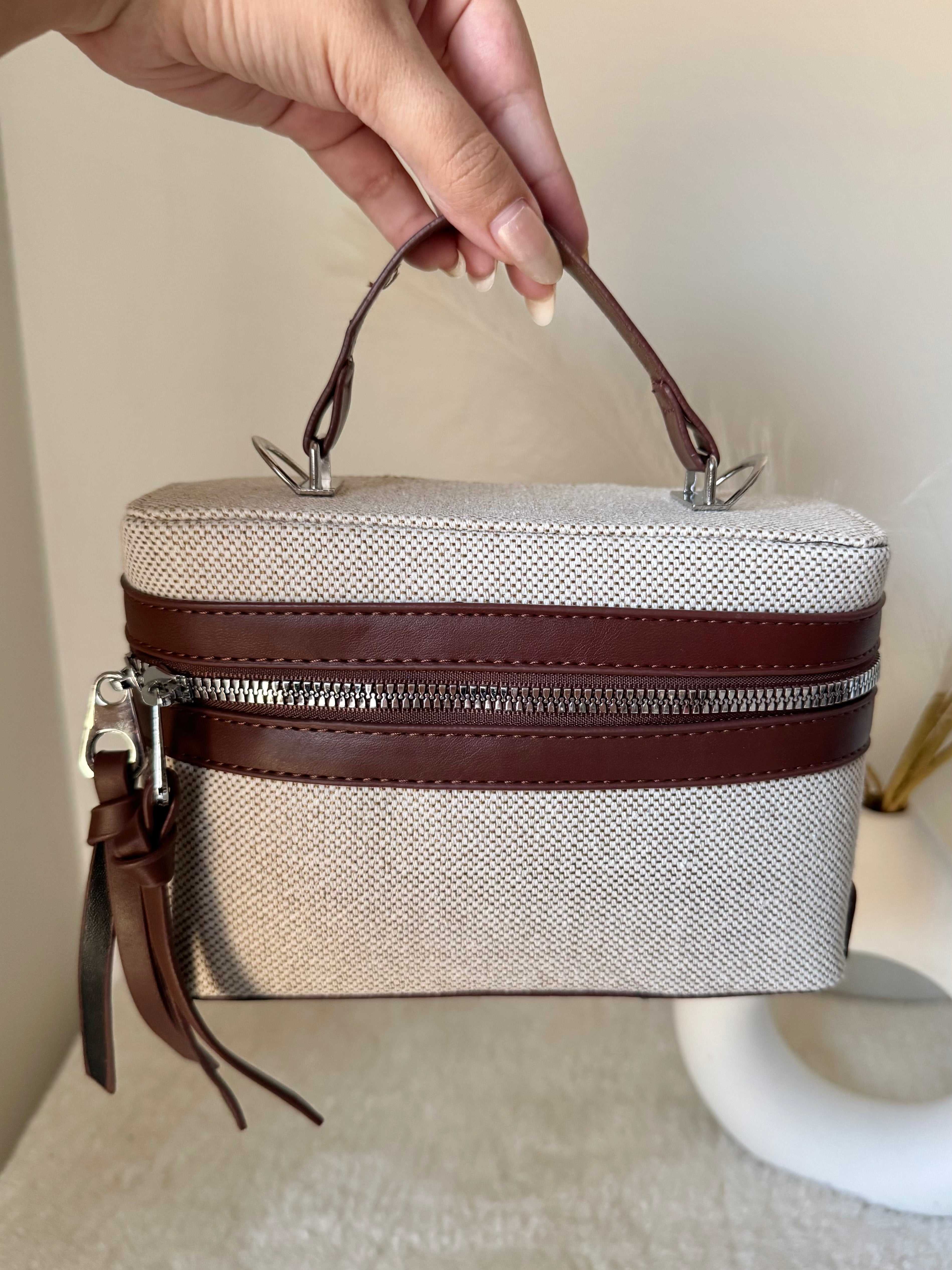 ZARA Inspired Box Bag - Chocolate Brown with Long Strap