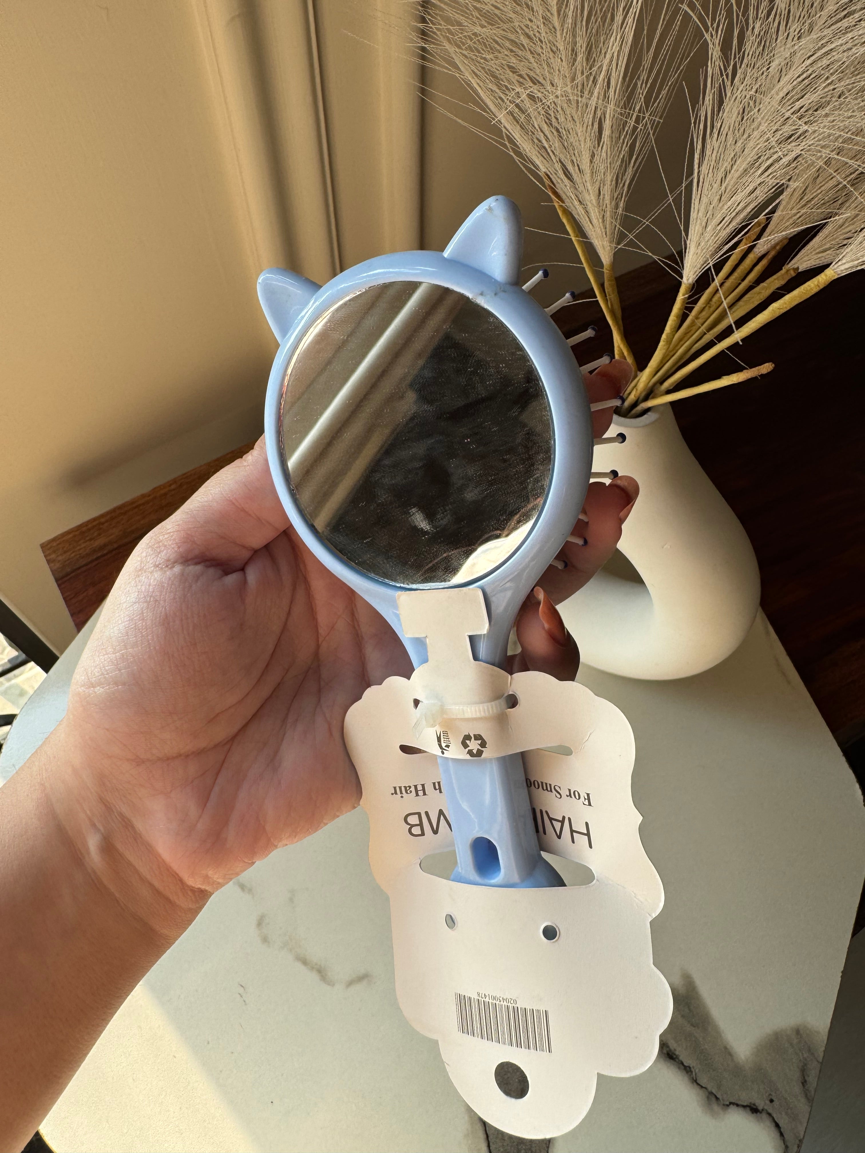 Kids Softest Teddy Shape Hair Brush with Mirror (Blue)