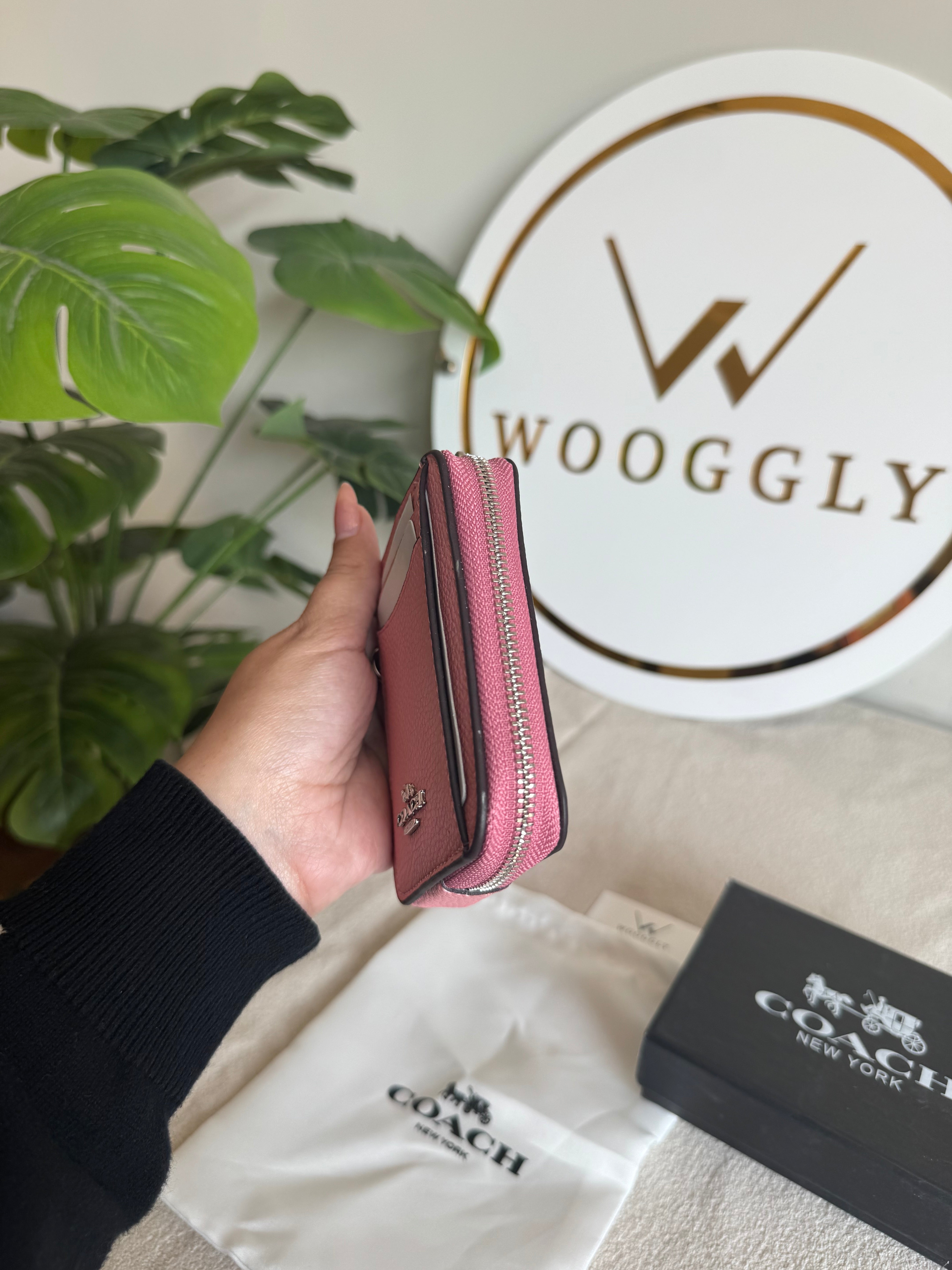 Coach Zip Card Case with Box Packing - Tea Pink