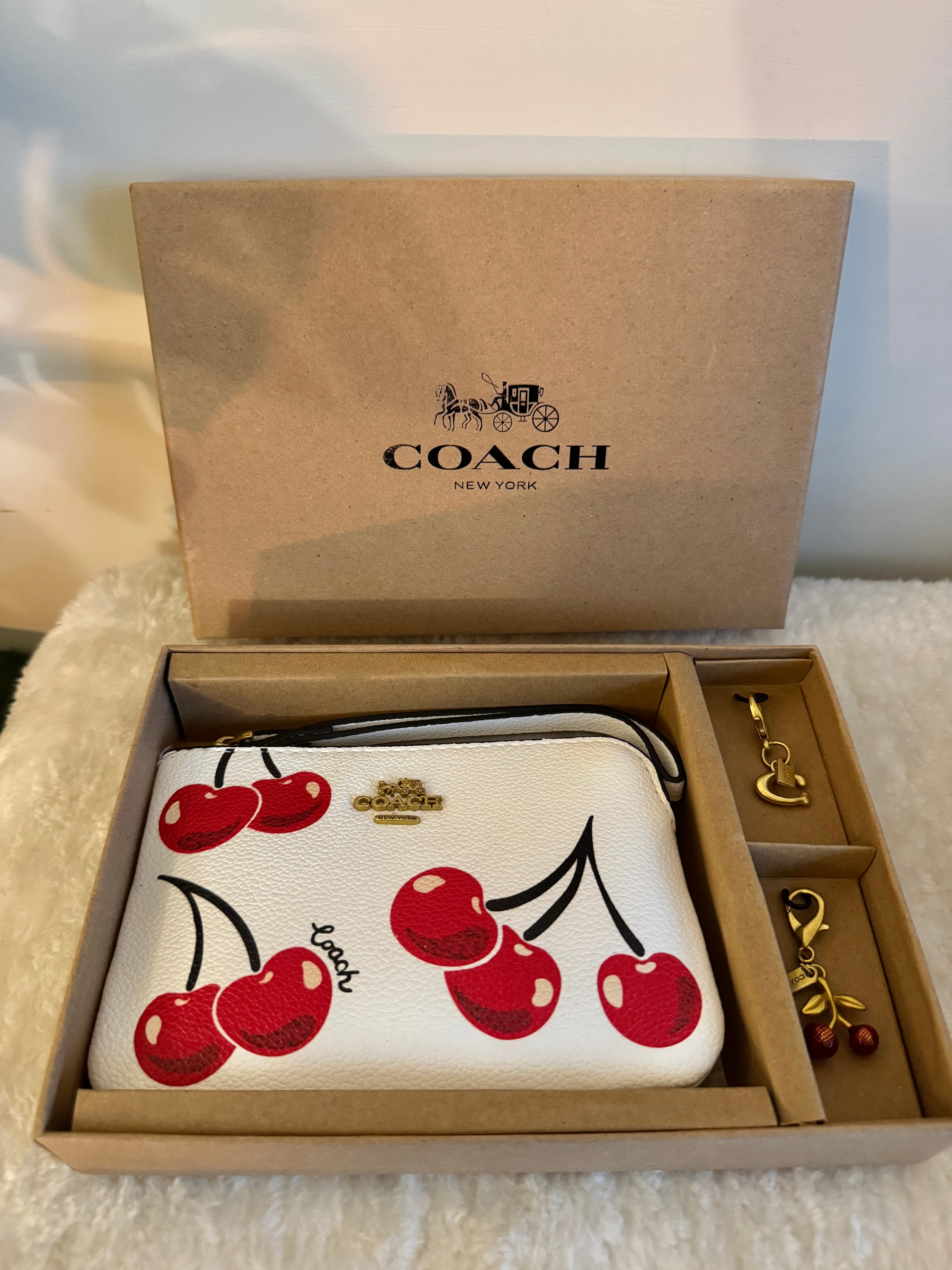 Coach Wristlet Wallet with 2 Charms Gift Set - White Big Cherry