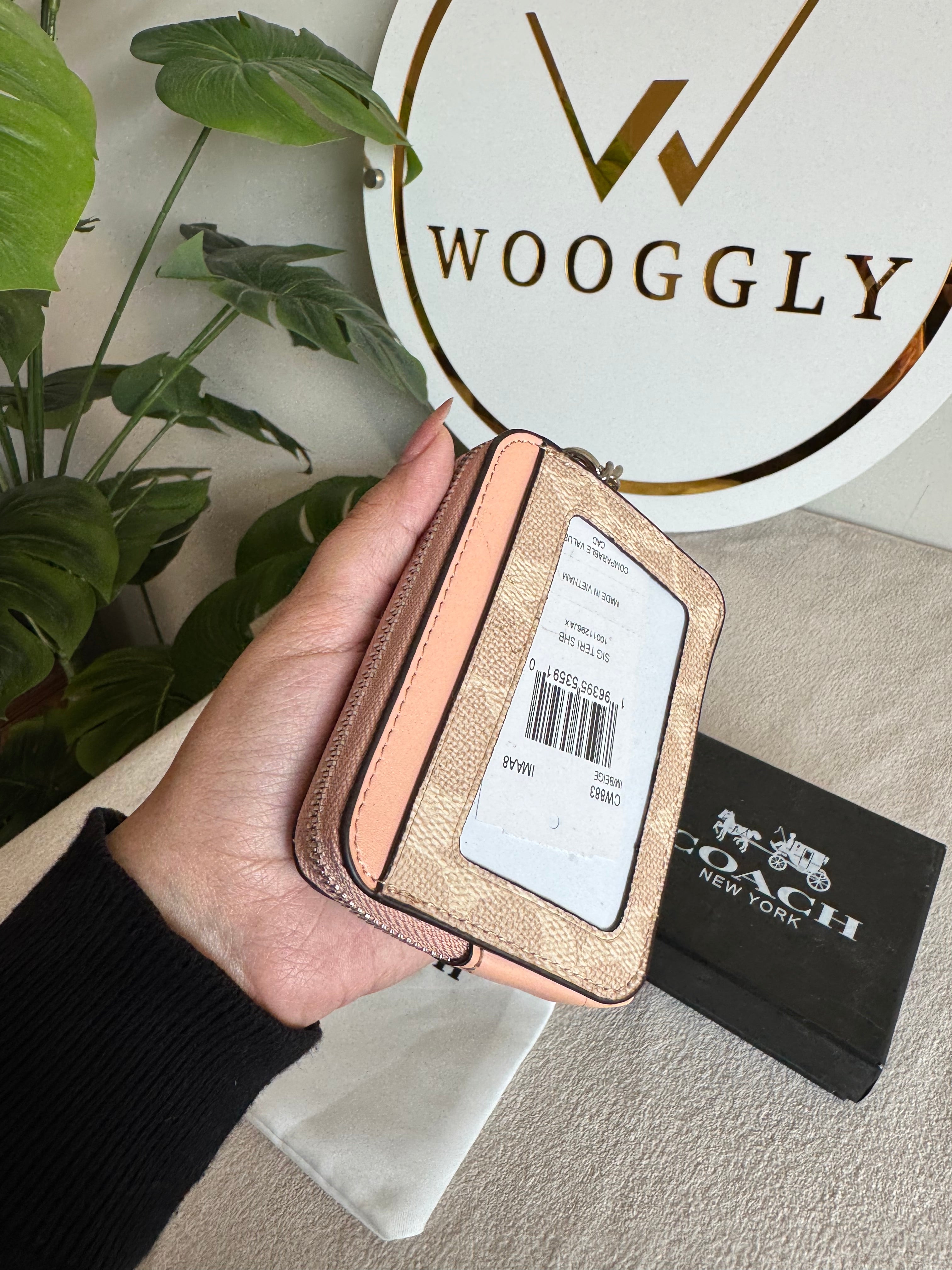 Coach Zip Card Case with Box Packing - Apricot Brown with Peach