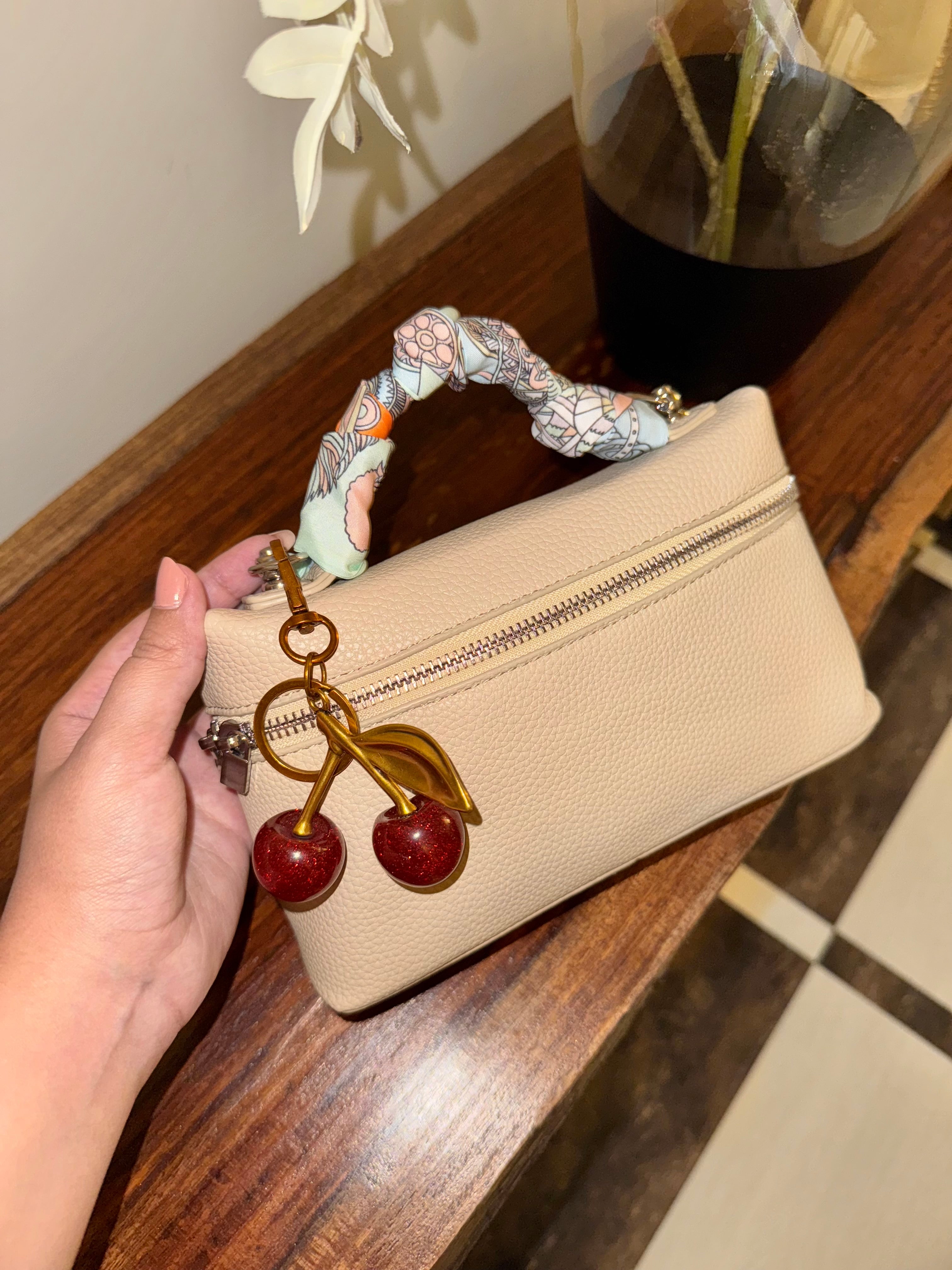 Loro Piana Inspired with Strap & Silk Scarf - Beige