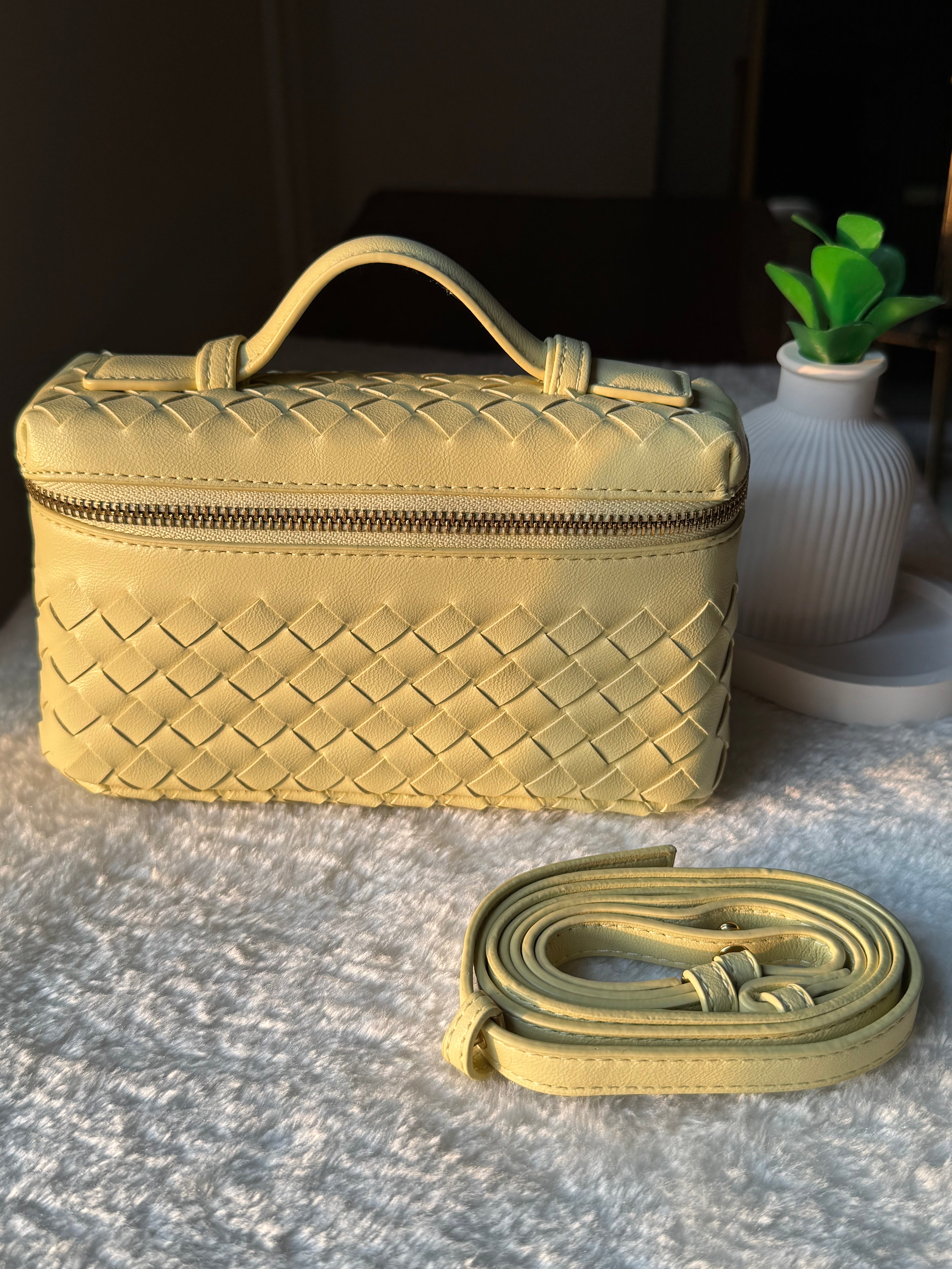 JW Pie Woven Bag with Long Strap (Butter Yellow)